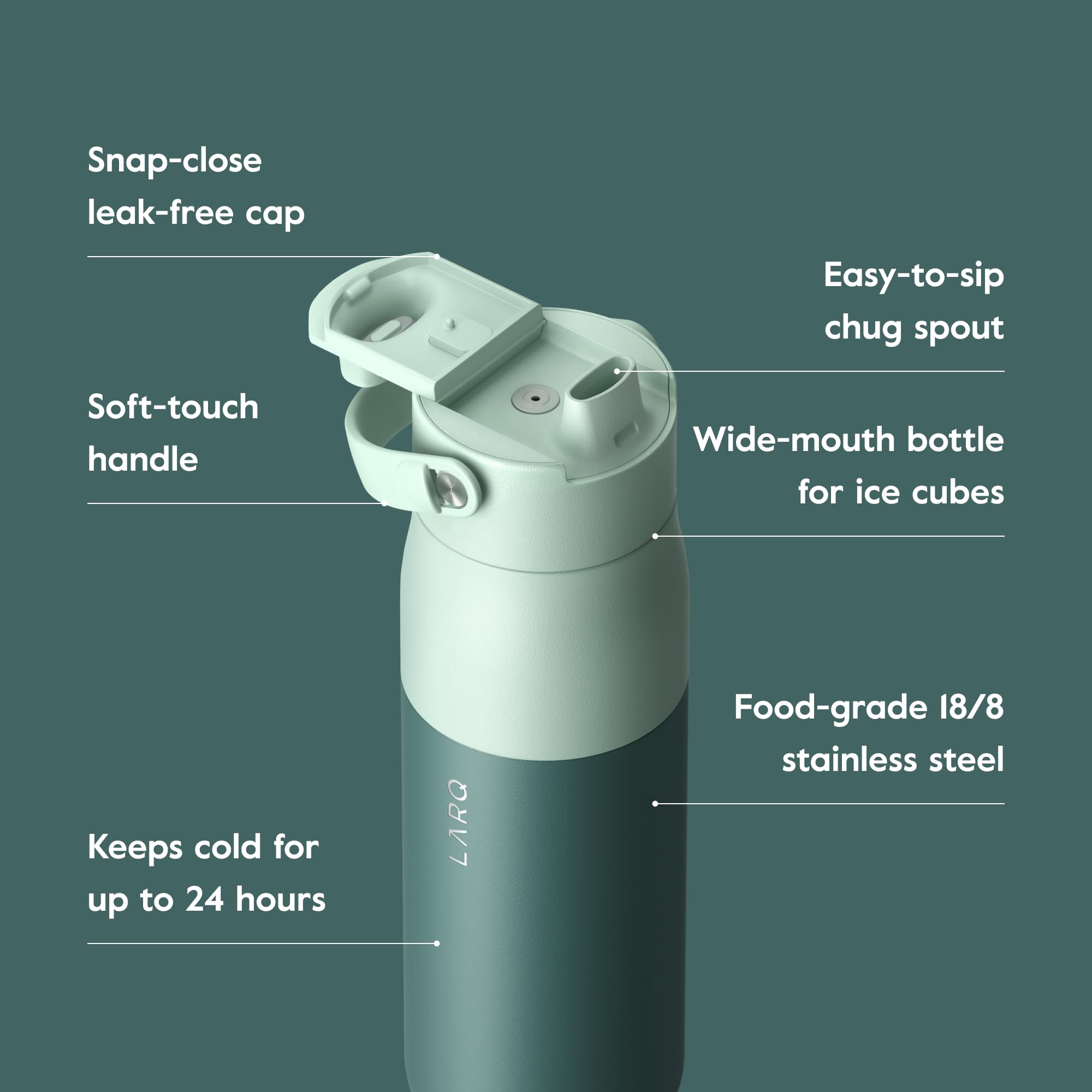 Larq Bottle Swig Top 23Oz - Insulated Stainless Steel Water Bottle With Built-In Silicone Handle