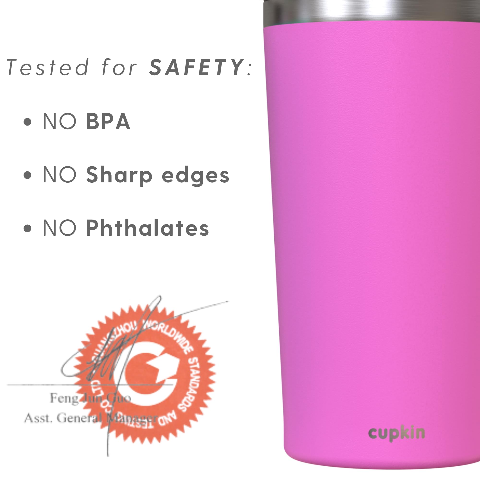 Cupkin Stainless Steel Insulated Tumbler With Lid And Straw, 20 Oz Water Bottle & Straw, Stainless