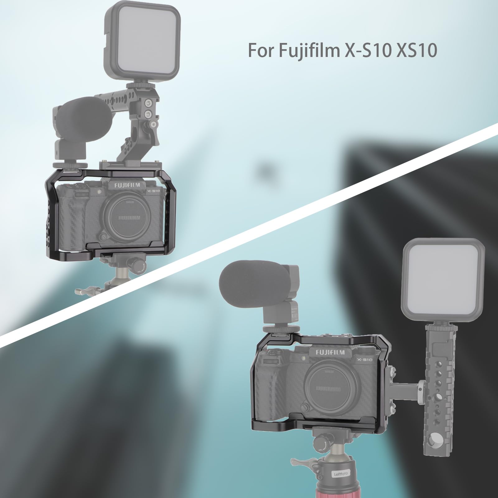 Leftfoto Camera Full Cage For Fujifilm X-S10,Extension Mount Microphone Fill Light Bracket Filming Accessories,With Cold Shoe