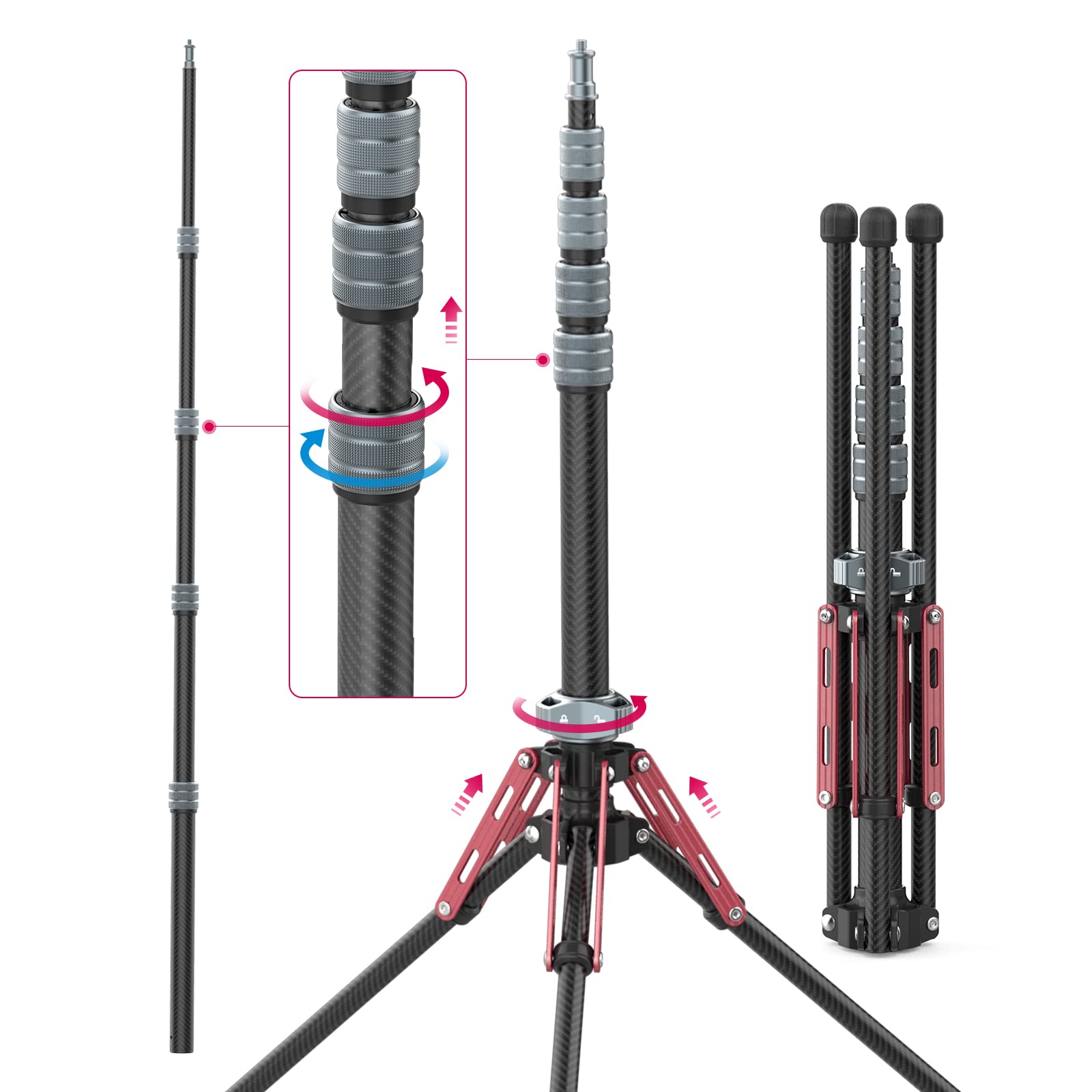 Ulanzi Light Stand Carbon Fiber Mt-49, Adjustable Tripod Stand For Photography With Phone Clip, 194Cm/76.4Inch Studio Sturdy Tripod For Speedlight Flash Softbox Strobe Light Camera With Carrying Bag