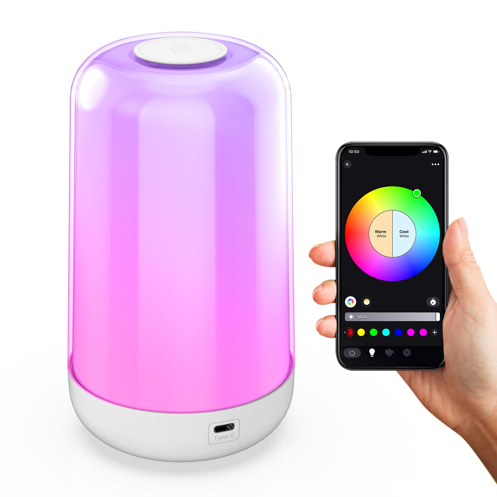 Benedi Portable Rechargeable Touch Desk Lights With 360° Eye-Protecting Light, Mobile App Control, Rgb Full Color & Cct Adjustment, Perfect For Led Lamp For Led Lamp For Bedroom, Small Spaces,