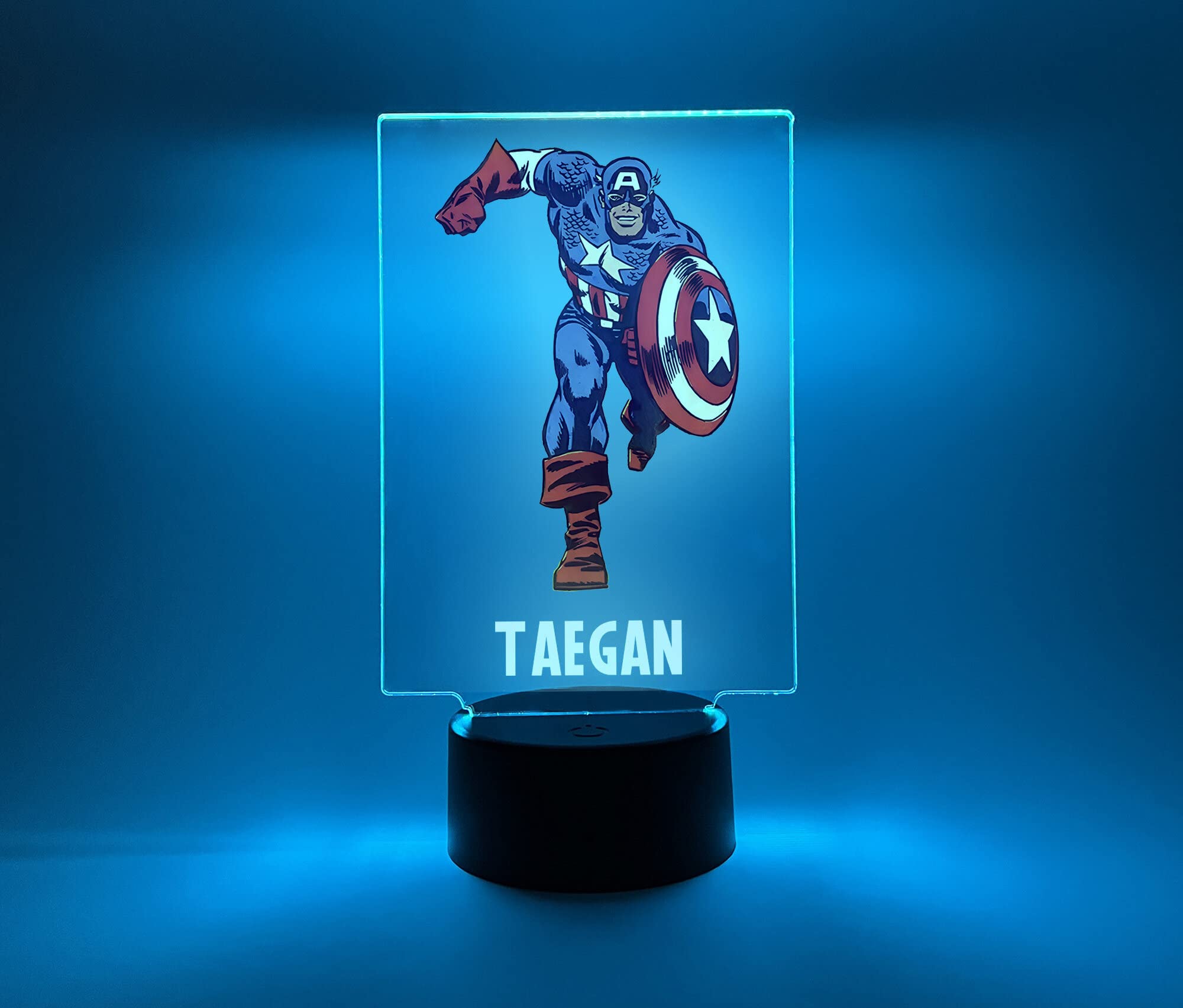 Mirror Mania Captain Superhero Shield Night Light Up Led Desk Table Lamp Personalized Home Girls Boys Room Decor, 16 Bright Color Options With Remote, A Must Have