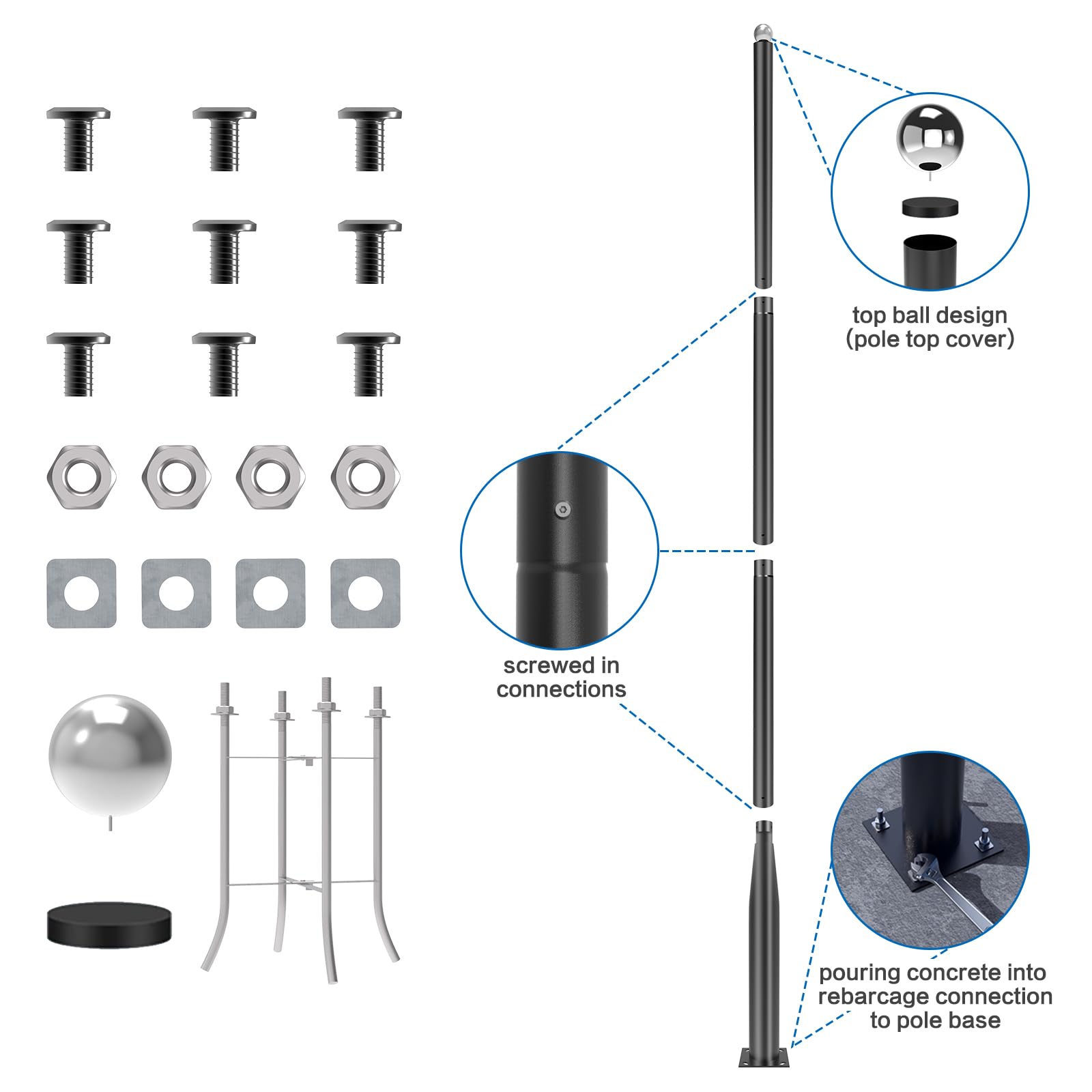 Dimgogo Street Light Pole 13Ft, Solar Street Lamp Post For Outdoor Lights, Sub-Assembly Of Street Light Poles For Porch, Park, Pathway, Street
