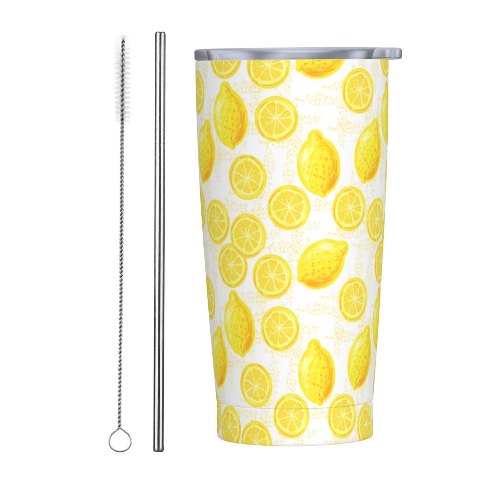 Lemon Tumbler 20Oz Fruit Stainless Steel Insulated Tumblers With Lid And Straw Fruits Travel Coffee