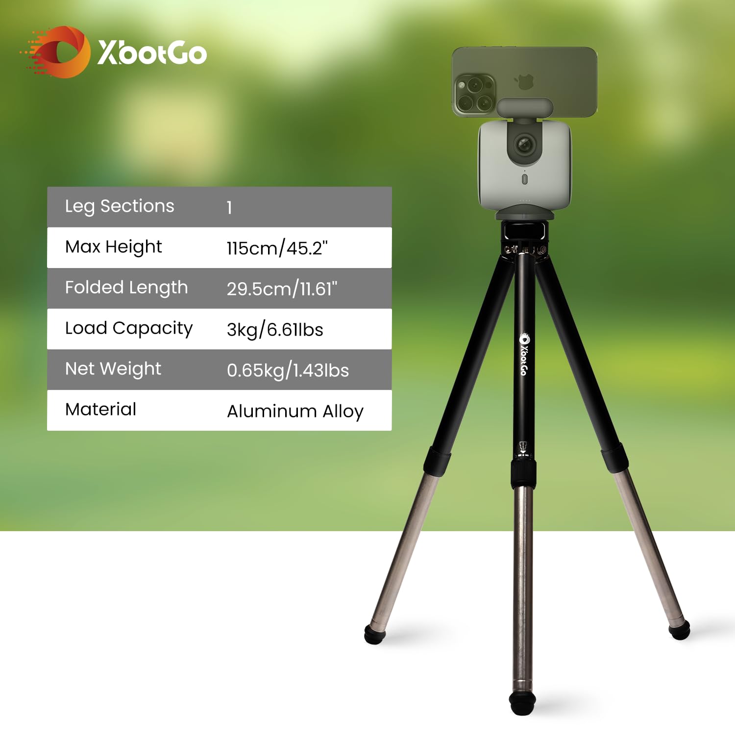 Xbotgo Update T1 Tripod, 3.77Ft Height, 6.6Lb Load Capacity, Lightweight Aluminum, Compatible With Chameleon Sports Gimbal, Extra Quick-Release Mount, Easy Setup, Portable