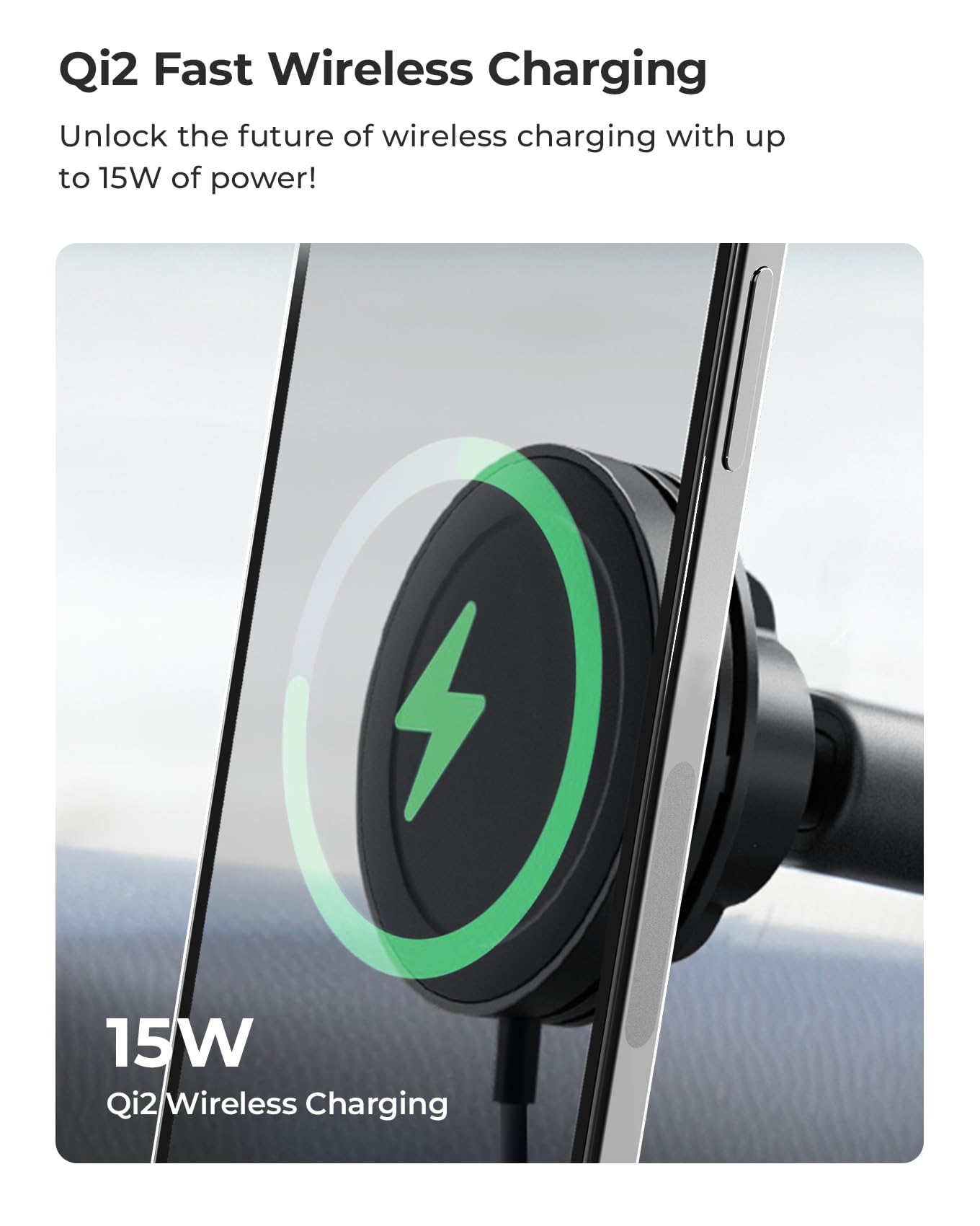 Iottie Velox Qi2 Mini 15W Wireless Charger Car Mount - Dash & Windshield Car Phone Holder - Magsafe Compatible Iphone Mount For Qi2 Smartphones (Iphone 12, 13, 14, 15, And 16) - Car Charger Included
