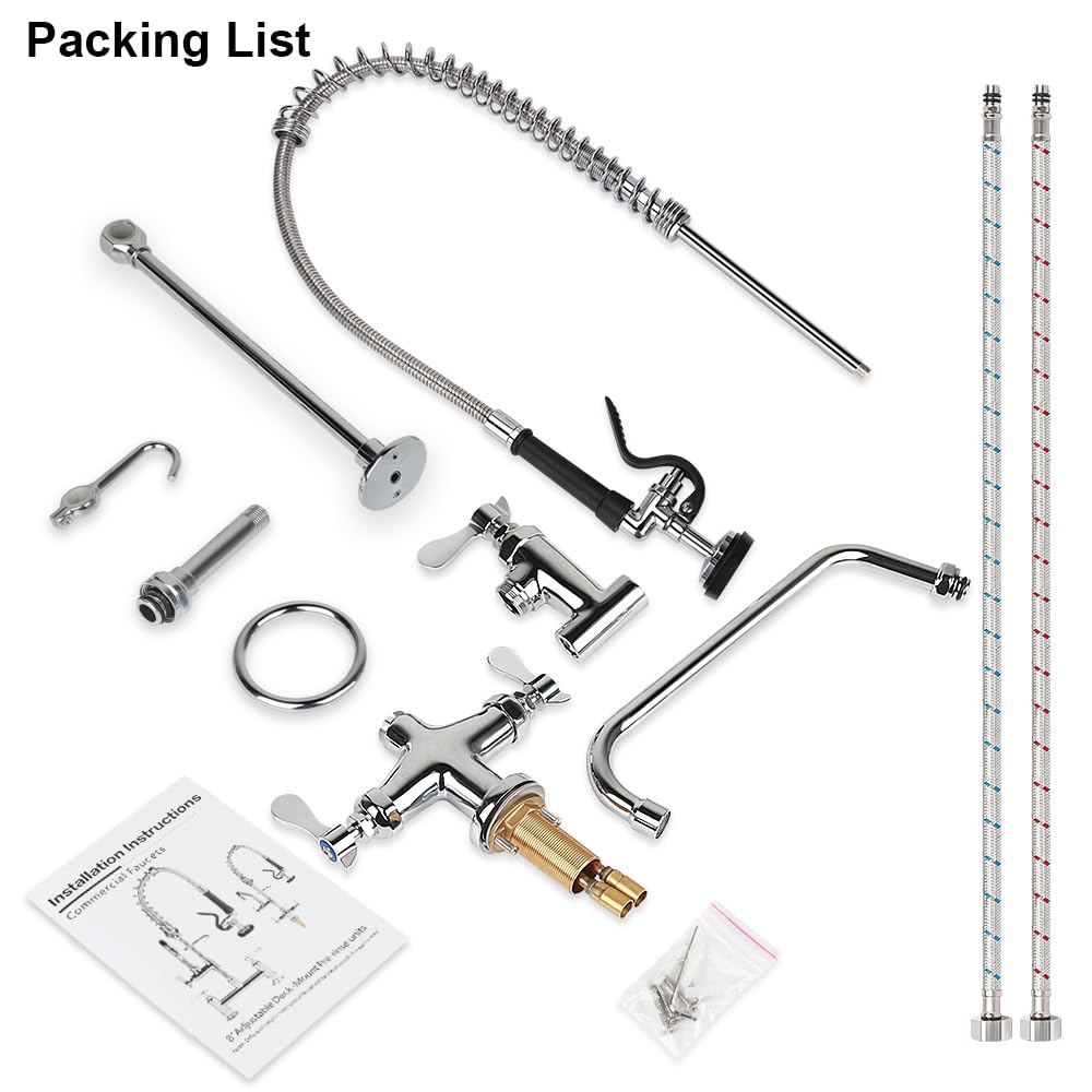 Tnroted 36 Inch Height Deck Mount Commercial Faucet With Pre Rinse Sprayer, Single Hole Commercial Pre Rinse Restaurant Kitchen Faucet With 12” Swing Spout For Commercial Restaurant Home Kitchens Sink