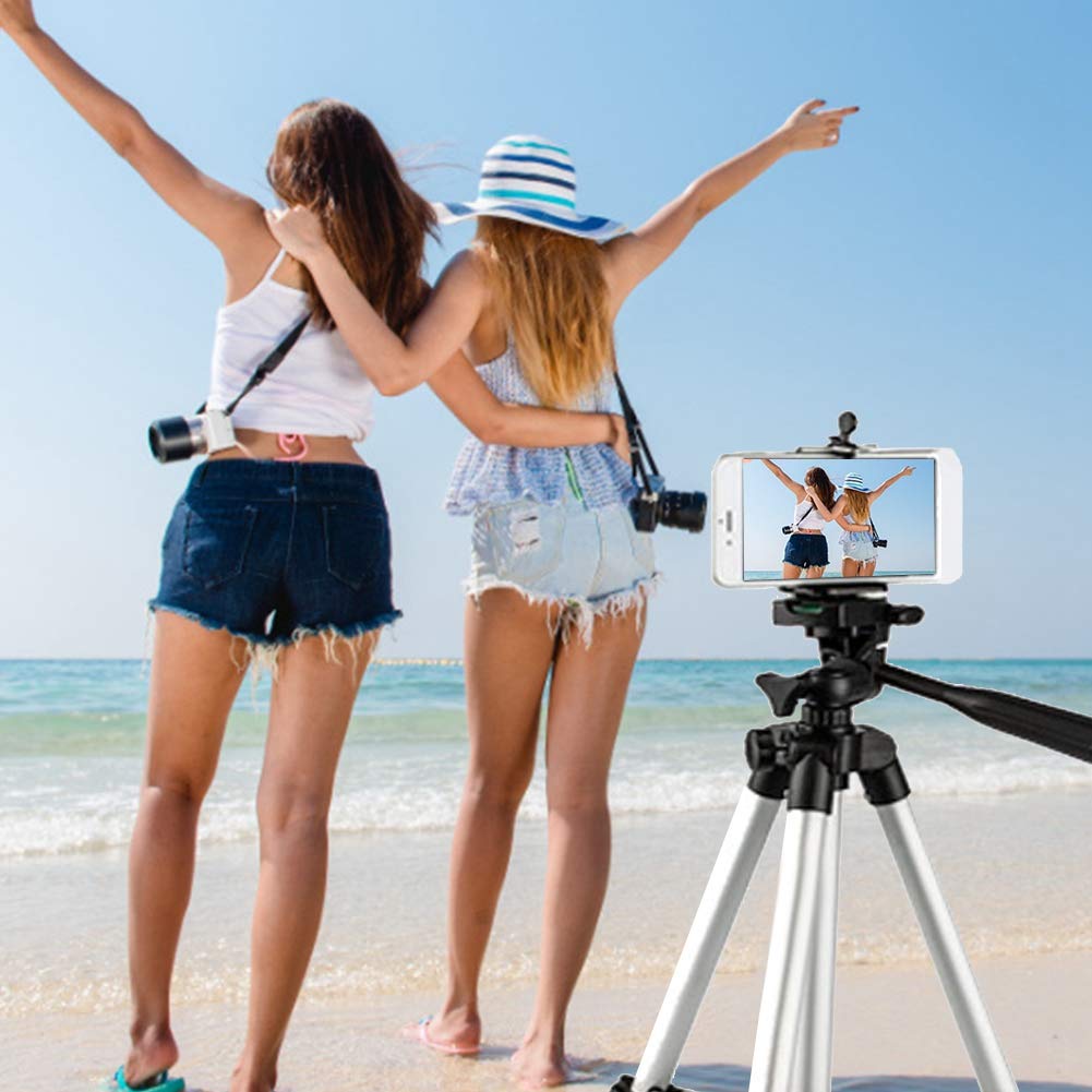 Keenso Phone Stand, Phone Tripod, 41" Flexible Tripod For Cell Phone, Cell Phone Stand, Portable Aluminum 4 Section Telescopic Legs Camera Stand Bracket Mobile Phone Selfie Stickholder With Carry Bag