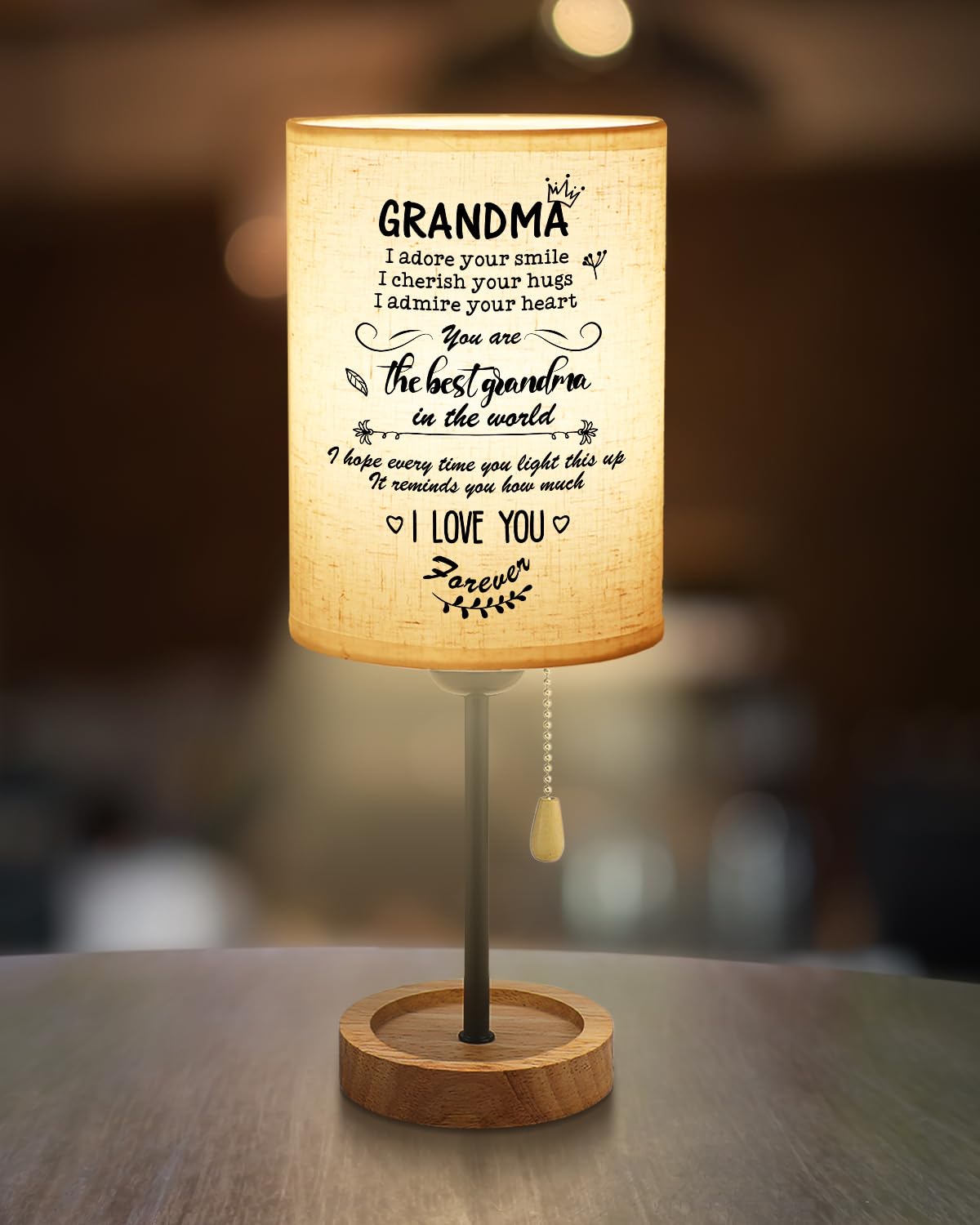 Calibron Grandma From Grandkids Linen Fabric Wooden Table Lamp,Grandma Birthday Bedroom Night,Birthday For Grandma Nightstand Lamp, Great Grandmother