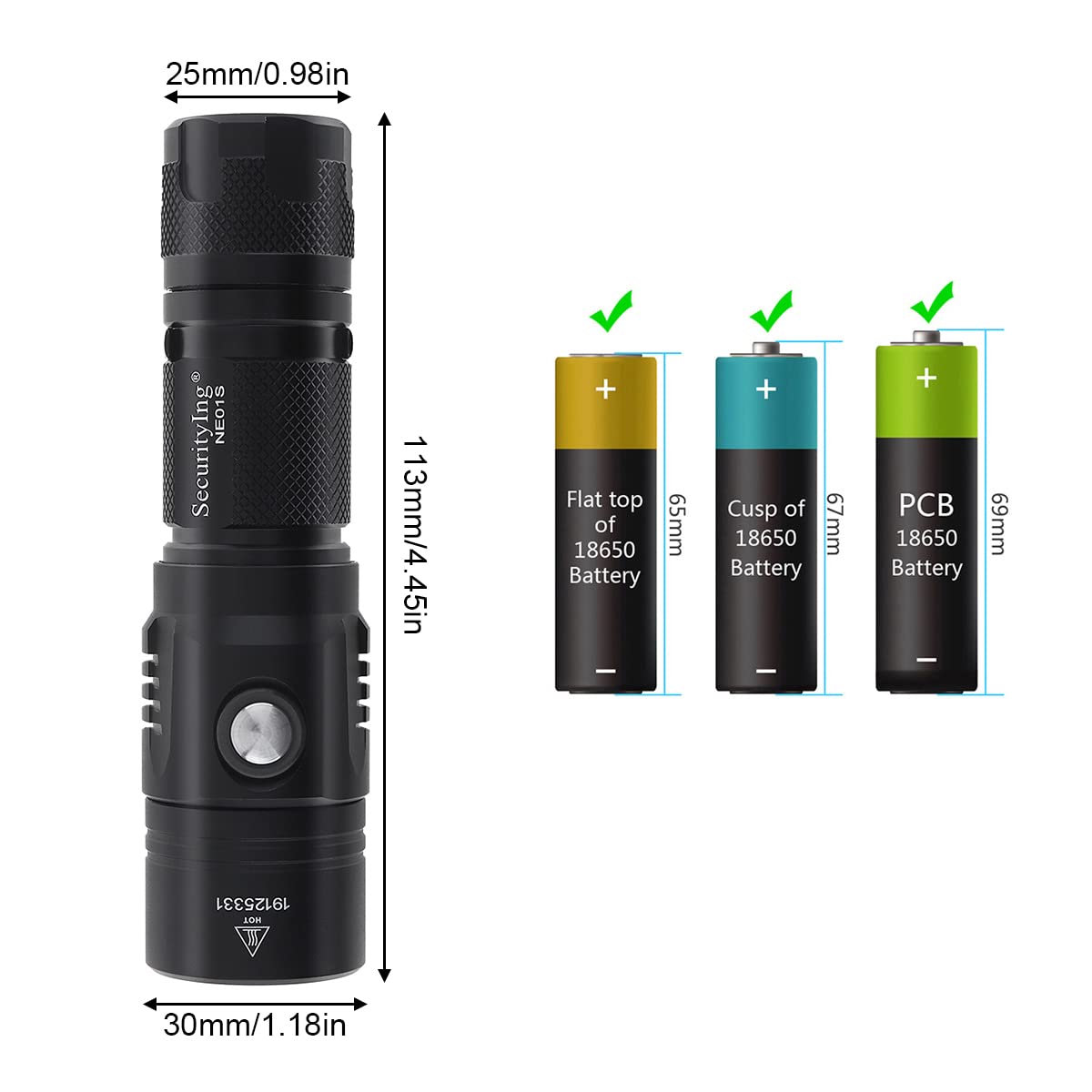 Securitying Usb Rechargeable Flashlight, 1060 Lumens 7 Modes Waterproof Compact Edc Torch With Micro-Usb Cable, Powered By Cr123A Battery(Battery Not Included)
