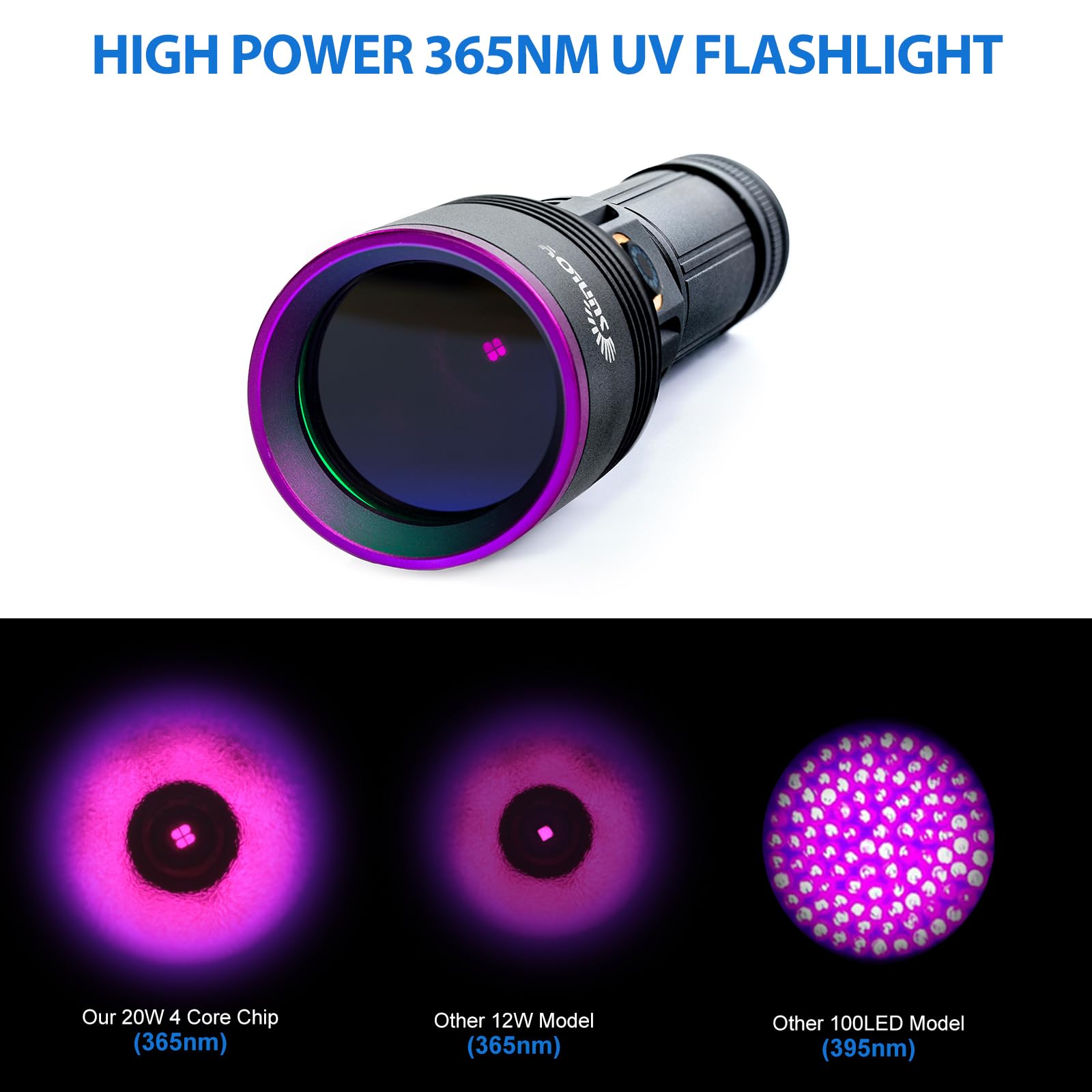 Sunloy 2 Pack Uv01 365Nm Uv Flashlight Black Light, Usb Rechargeable High Power Blacklight Flashlight, Professional 4 Core Led Uv Light For Pet Urine Detection, Resin Curing, Leak Detection, Rock Hunting
