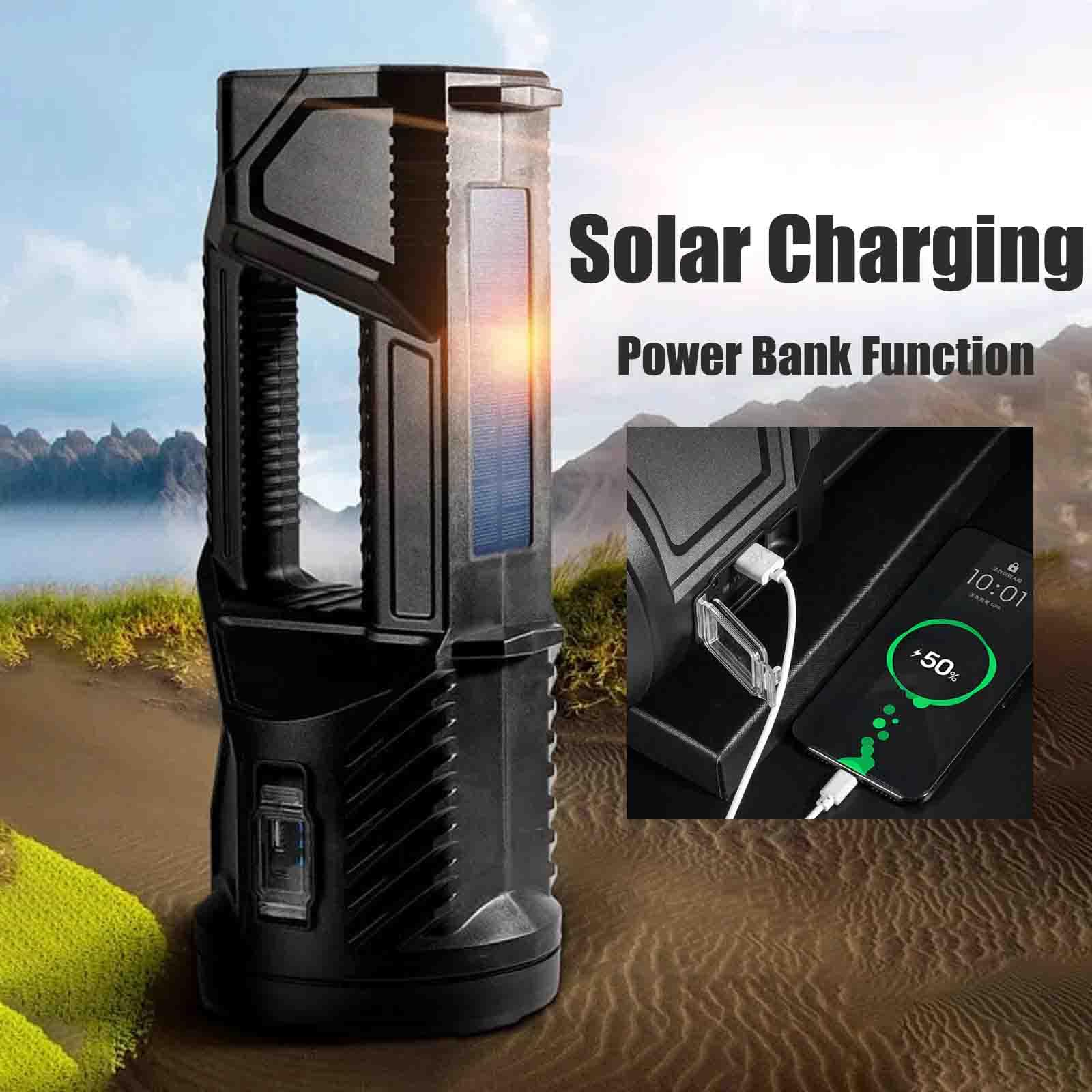Qiuumey  German 1000000 Lumens Waterproof Spot Lights Handheld Large Searchlight, Solar Spotlight Flashlight Rechargeable Outdoor Handheld Portable Led Sportlight Searchlight (Small)