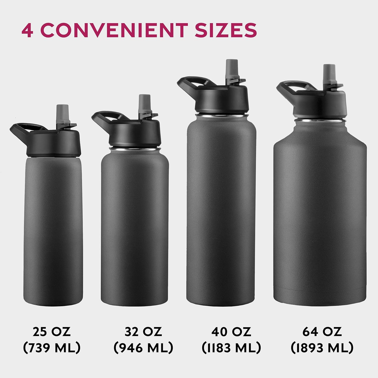 Triple-Insulated Stainless Steel Water Bottles With Straw, 25 Oz Reusable Insulated Water Bottles