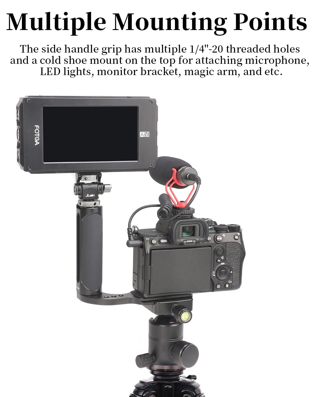 Focusfoto L-Shaped Bracket Holder Stabilizer With Side Handle Grip Universal For Dslr Mirrorless Camera, Handgrip With 1/4" Cold Shoe Mount For Mic Led Light, Quick Release Plate For Arca-Swiss Tripod