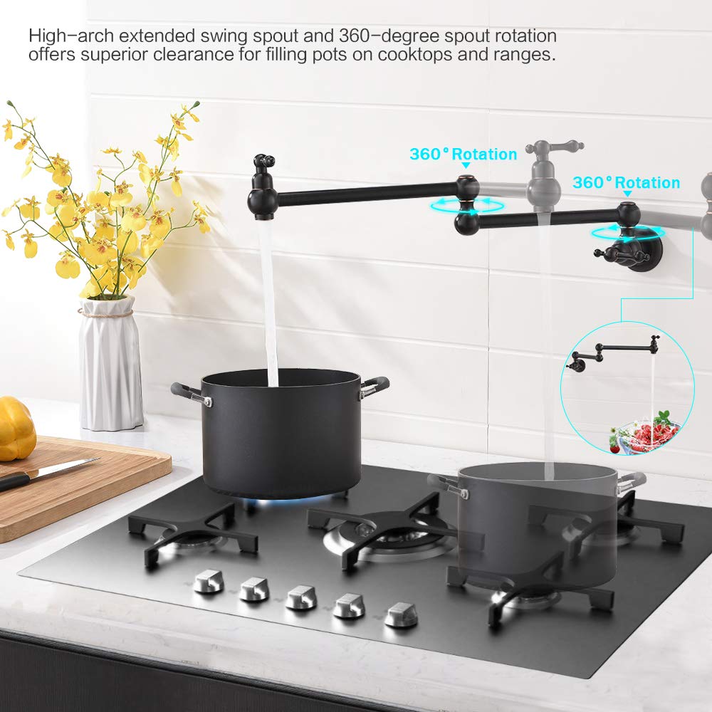 Bokaiya Pot Filler Oil Rubbed Bronze Stainless Steel Wall Mount Kitchen Faucet Commercial Pot Filler Faucet Folding Stretchable Double Joint 2 Handles Kitchen Sink Faucetilling Faucet