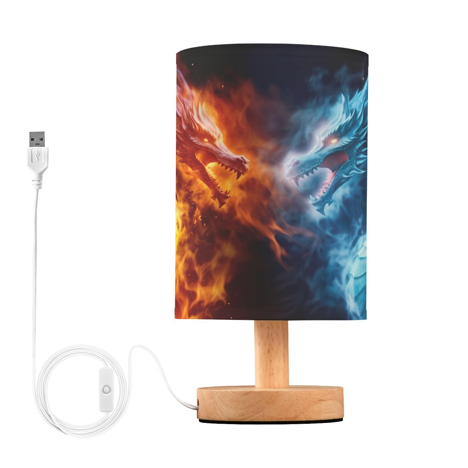 Kjizmo Fire Dragon And Ice Dragon Bedside Table Lamp With Usb Charging Ports Nightstand Lamp For Livingroom Bedroom Office Reading Working
