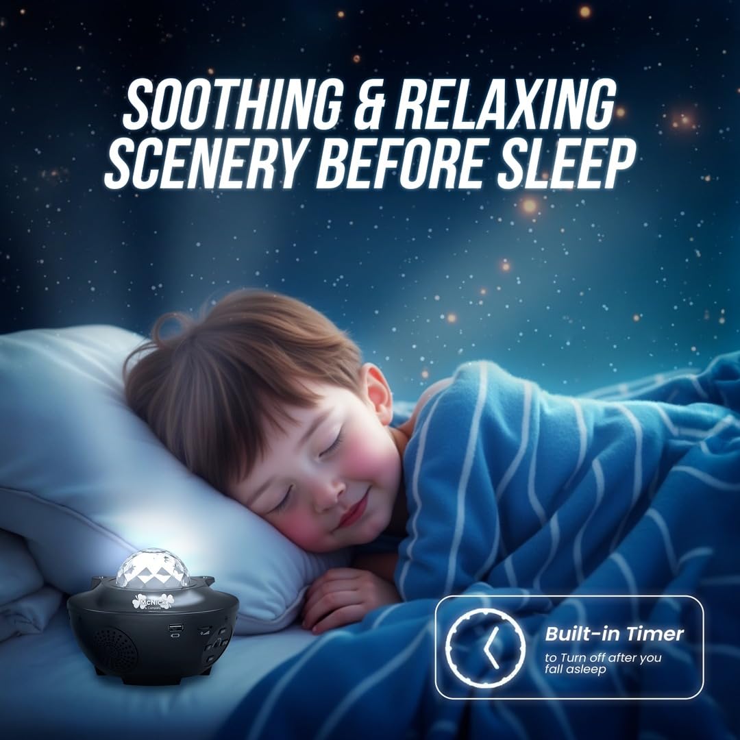 Mcnick & Company Led Star Projector Night Light With Ocean Wave & Starlight Effects– Premium Planetarium Projector With Built-In Speaker, Usb Port & Sound-Activated Mode – Galaxy Light For Relaxation & Kids Room
