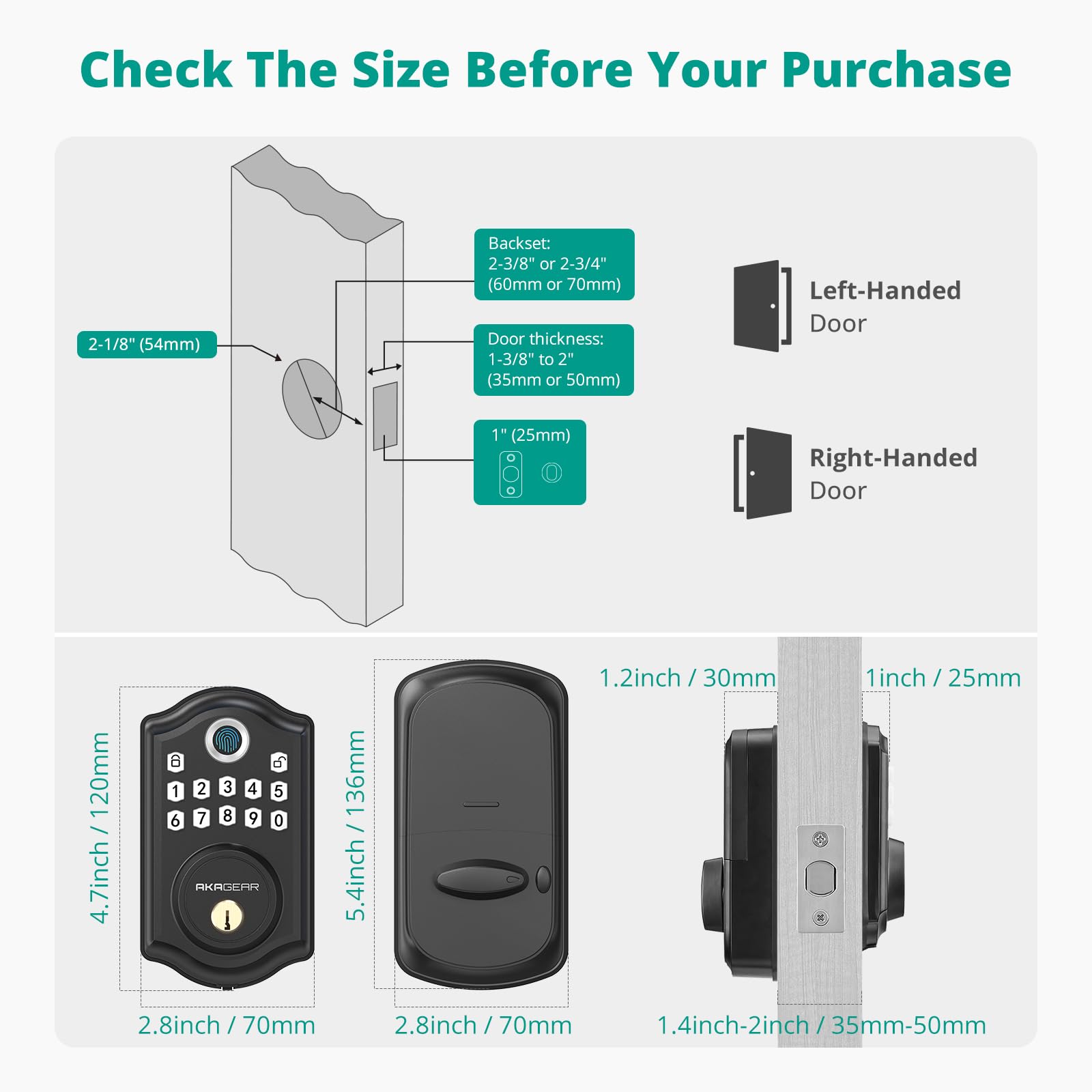 Akagear Ds10 Keyless Entry Door Lock With Fingerprint, Electronic Keypad, 2 Keys, Auto-Lock & One Touch Locking, Easy Installation, Matte Black