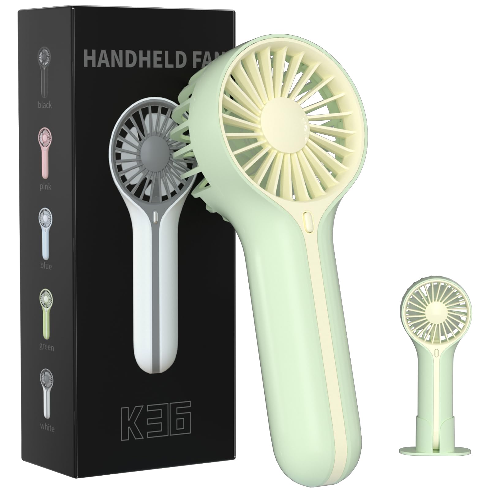 Mini Portable Fan With Base, Small Handheld Fan With 3 Speeds, Usb Rechargable, Battery Operated - Koospark