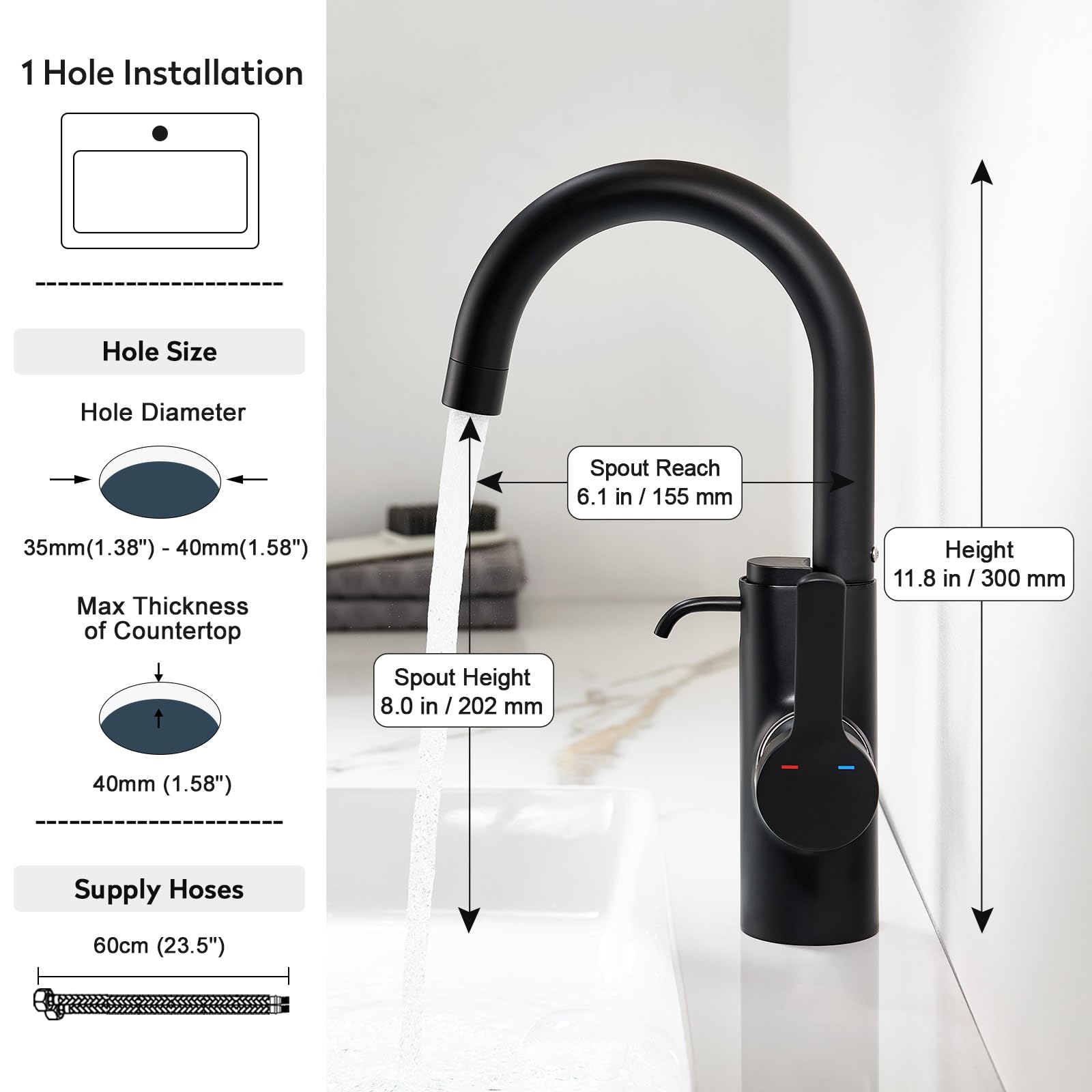 Aktines Bar Sink Faucet With Built-In Soap Dispenser, Single Hole Faucet For Kitchen Prep, Wet Bar, Bathroom, Laundry And Rv Sinks, Matte Black