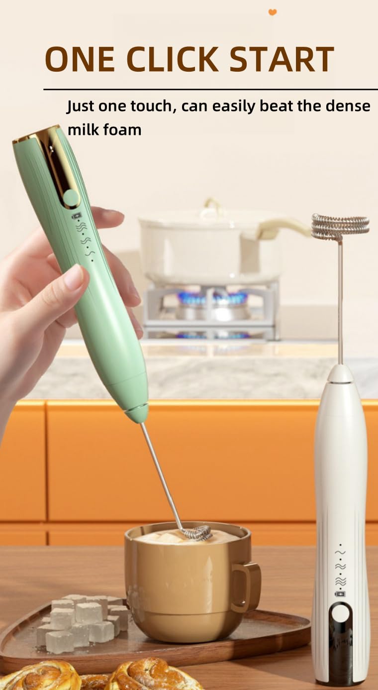 Uniqus 2-In-1 Hand Blender Electric With Usb Rechargeable 3 Speeds Immersion Blender Handheld For Coffee Latte, Hot Chocolate, Egg Stainless Steel Blade Stick Blender With Whisk