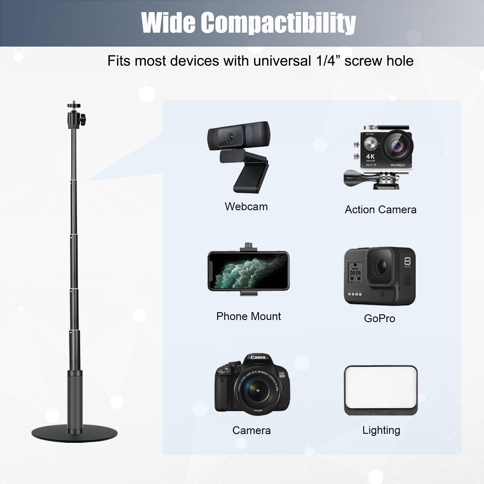 Jcwiny Webcam Stand, 28 Inch Web Cam Stand For Desk, Adjustable Webcam Mount Camera Stand For Logitech Webcam C922 C930E C920S C920 C615 C960 C920X Brio 4K Nexigo N60 And Others