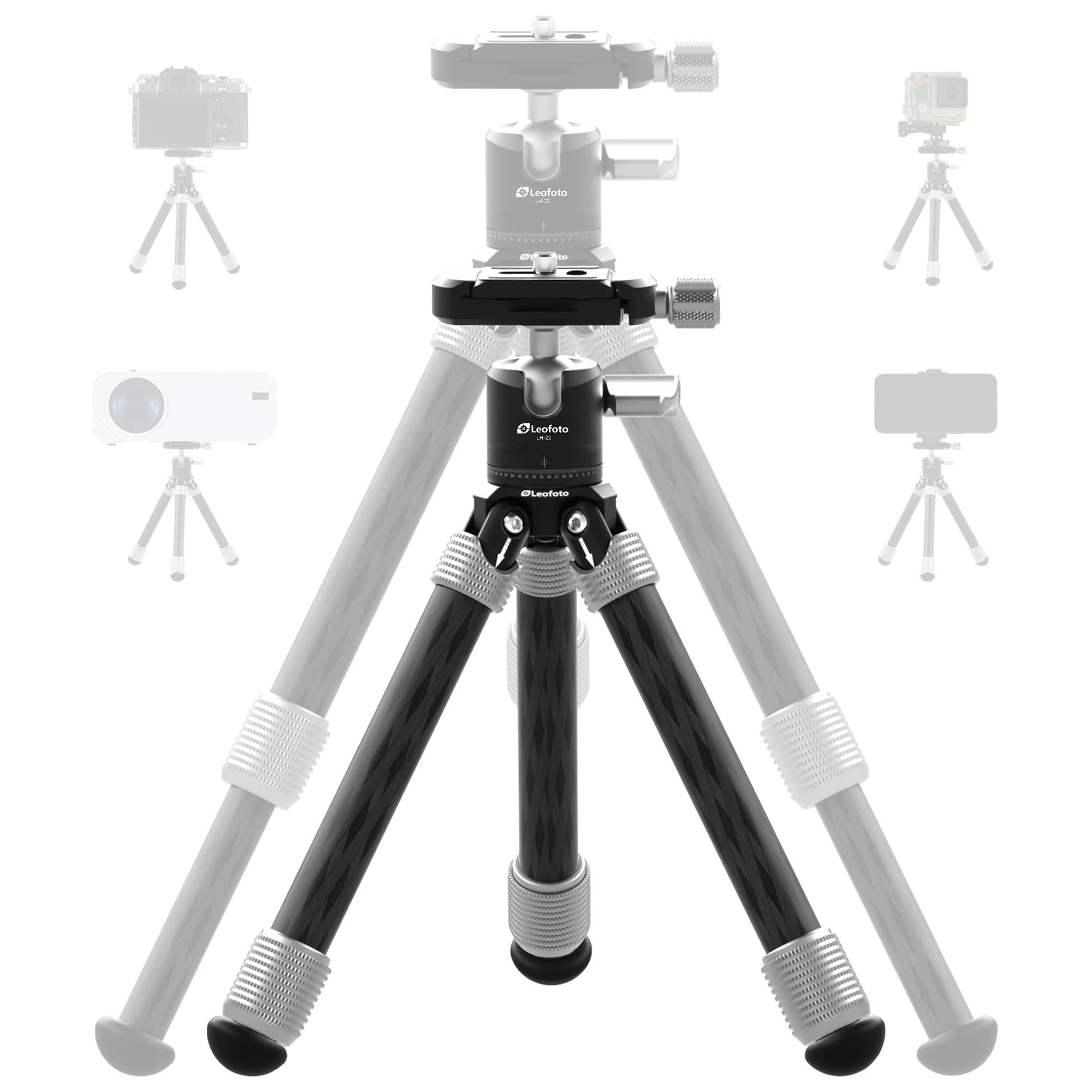 Leofoto Carbon Fiber Mini Table Tripod With 360° Ball Head For Camera, Lightweight Desktop Tripod With Panoramic Base, 1/4" Arca Qr Plate For Phone Adaptor/Projector/Slr, Max Height 10.43", Max Load 11Lb/5Kg