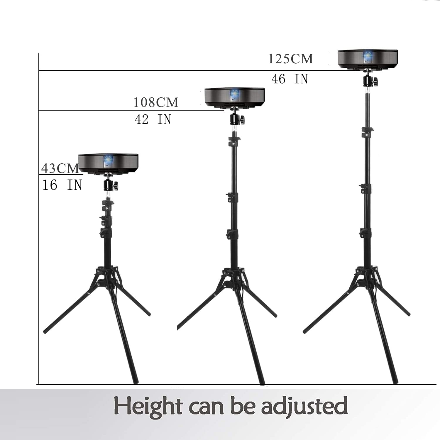 Coret Projector Tripod Stand, Portable Mini Projector Floor Stand, 17-50 Inch Adjustable Height, 360 Rotatable Head, Metal, Black