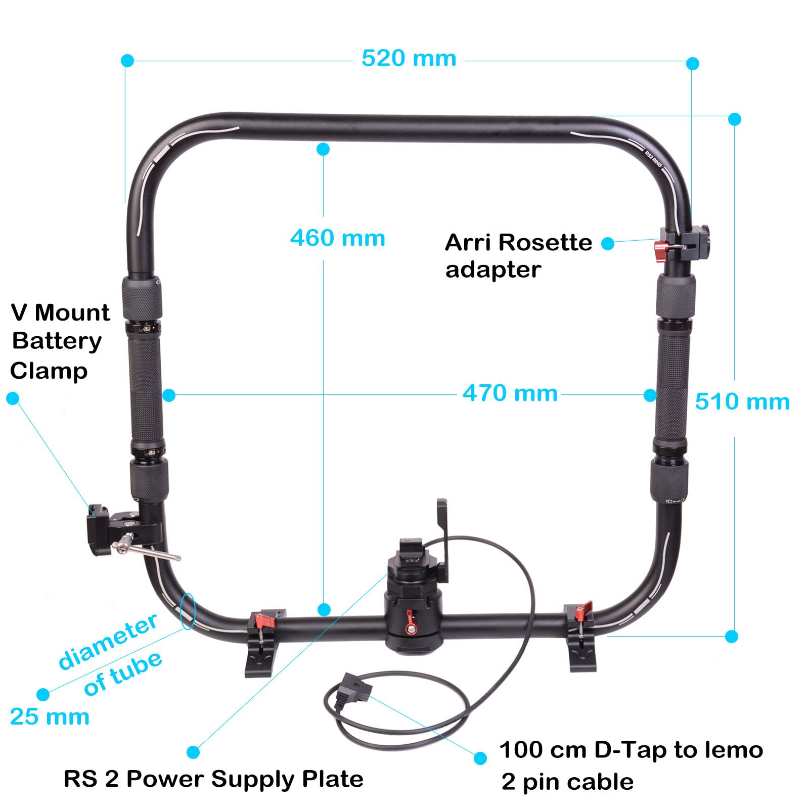 Difesuro Rs 2 Ring Grip,Df Digitalfoto Rs2 Power Supply System Support Rig Dual Handle Ring Compatible With Dji Rs 2 Gimbal,Including Arri Rosette Adapter And Clamp