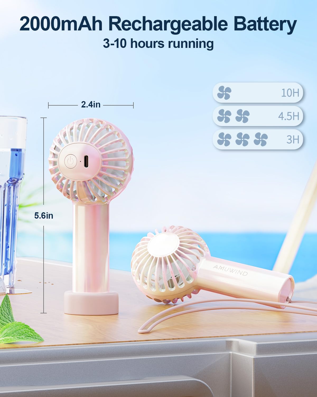 Portable Mini Handheld Fan, Small Personal Hand Held Fan With Base, Cute Design Usb Rechargeable Fan