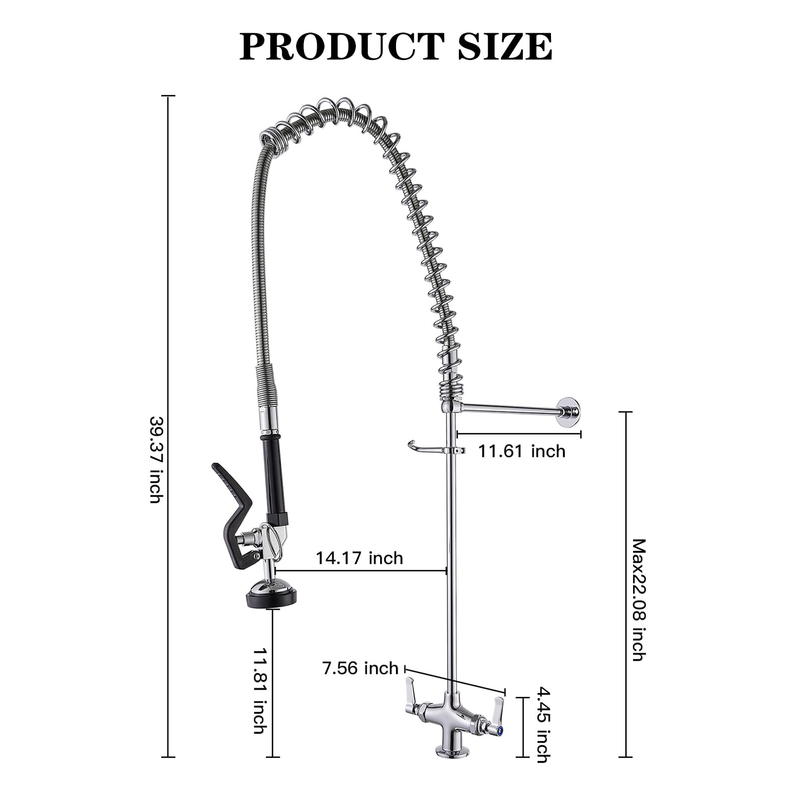 Bathfinesse Commercial Sink Faucet With Sprayer 39" Height Deck Mount Single Hole Double Handle Coiled Spring Pull Down Spray Pre Rinse Restaurant Kitchen Faucet With High Pressure Spray Valve