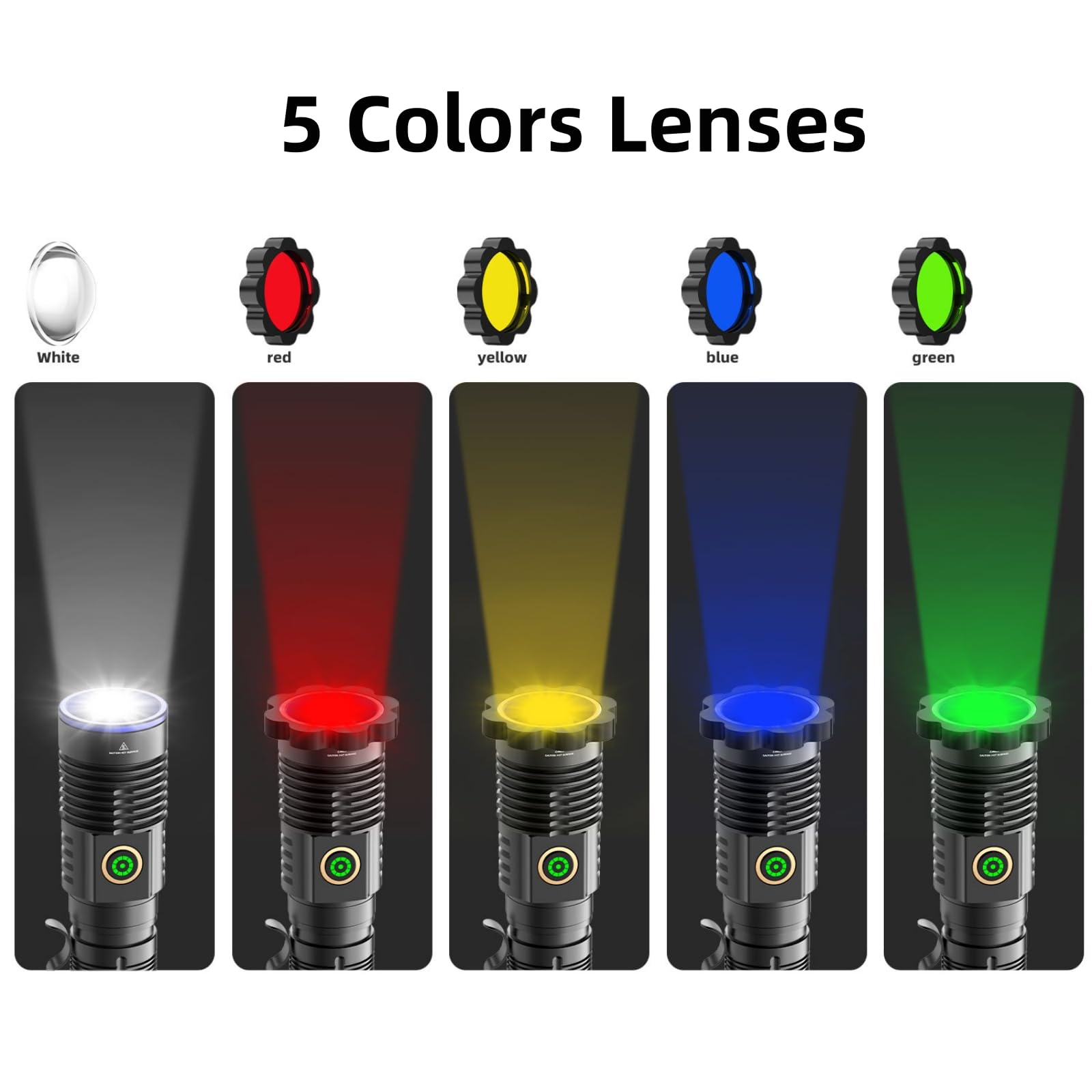Unagea Rechargeable Tactical Flashlight High Lumen, 2000 Lumen Powerful Flashlights, White Red Green Blue Yellow, Zoomable, Multi-Color Handheld Magnet Flash Light For Camping, Hiking, Emergency,
