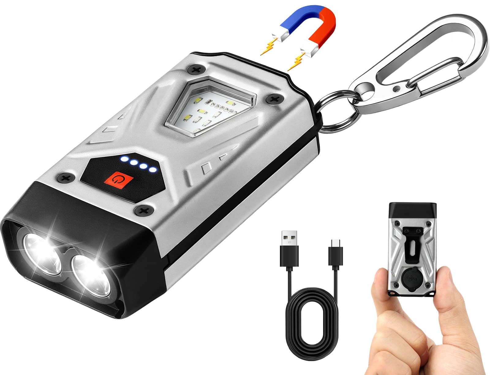 Ciwuzxs Edc Flashlight Clip-On Light, Rechargeable 500 Lumens, 7 Lighting Modes With Led Side Lights Type-C Rechargeable, Magnetic Flash, For Signaling, Work, Emergency, Outdoor Use