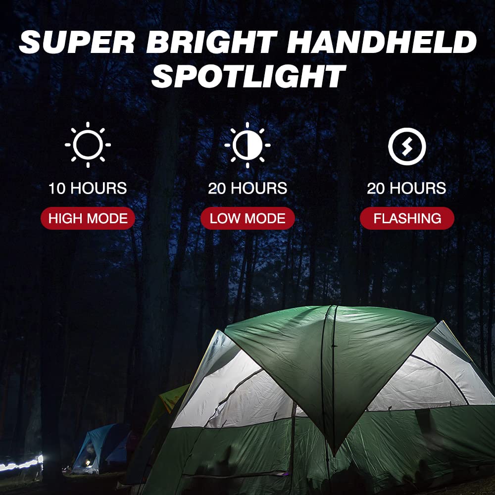 Taller  Rechargeable Spotlight Outdoor, Super Bright 10000Mah Hand Held Work Lights Flashlight Warning Lamp, Ipx7 Waterproof Lightweight Led Spotlight For Boat Camping, Hunting - Black