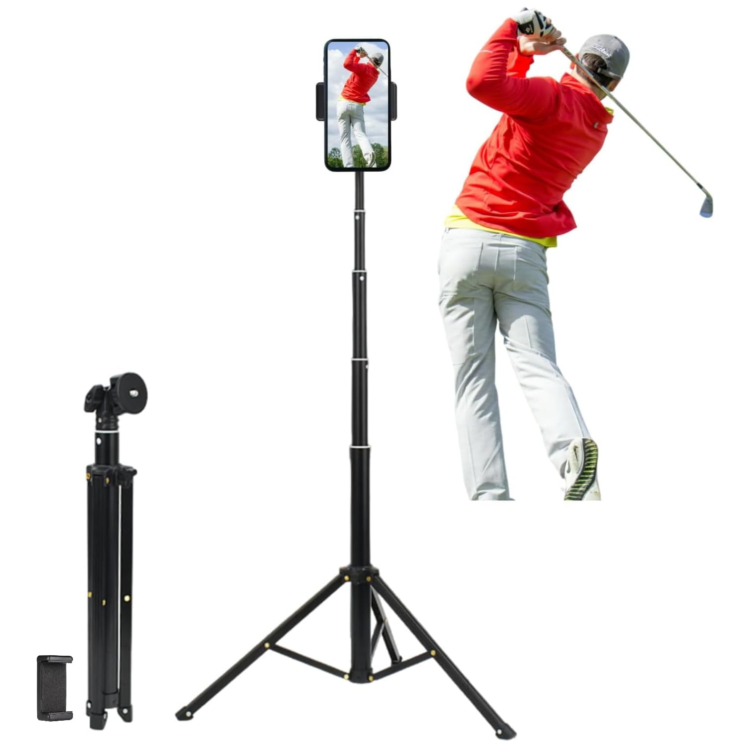 Yki Golf Tripod For Recording Golf Swing, Golf Swing Analyzer Phone Holder, Golf Selfie Stick For Swing Training Aid, Golf Tripod Stand For Smartphone & Camera