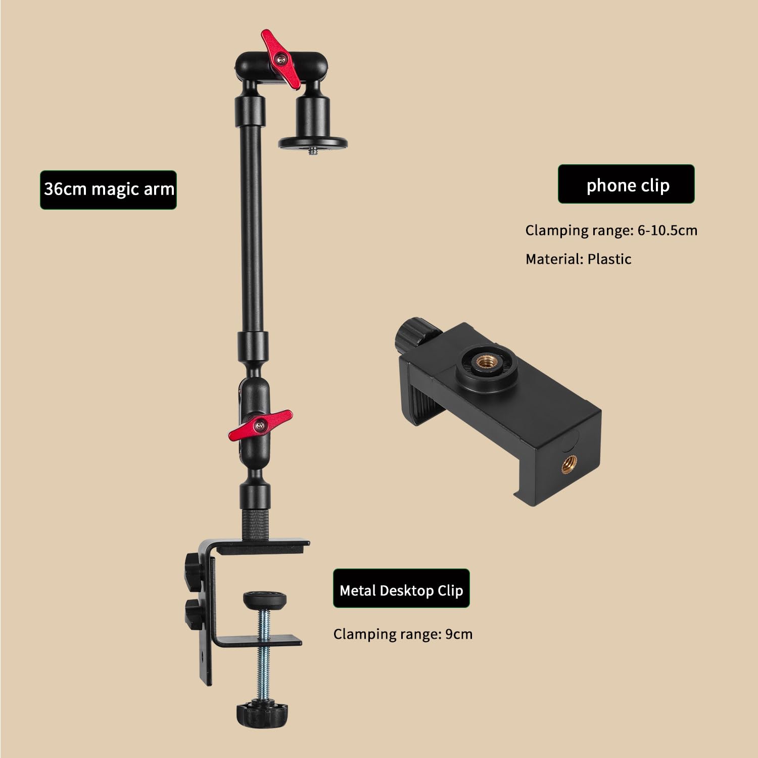 Goinwave Magic Arm With Clamp, Long Articulating Arm Camera Mount, Adjustable Phone Mount Holder 360° Rotation, Mic Arm For Microphone, Led Lights, For Phone, Tripod, Desk, Table