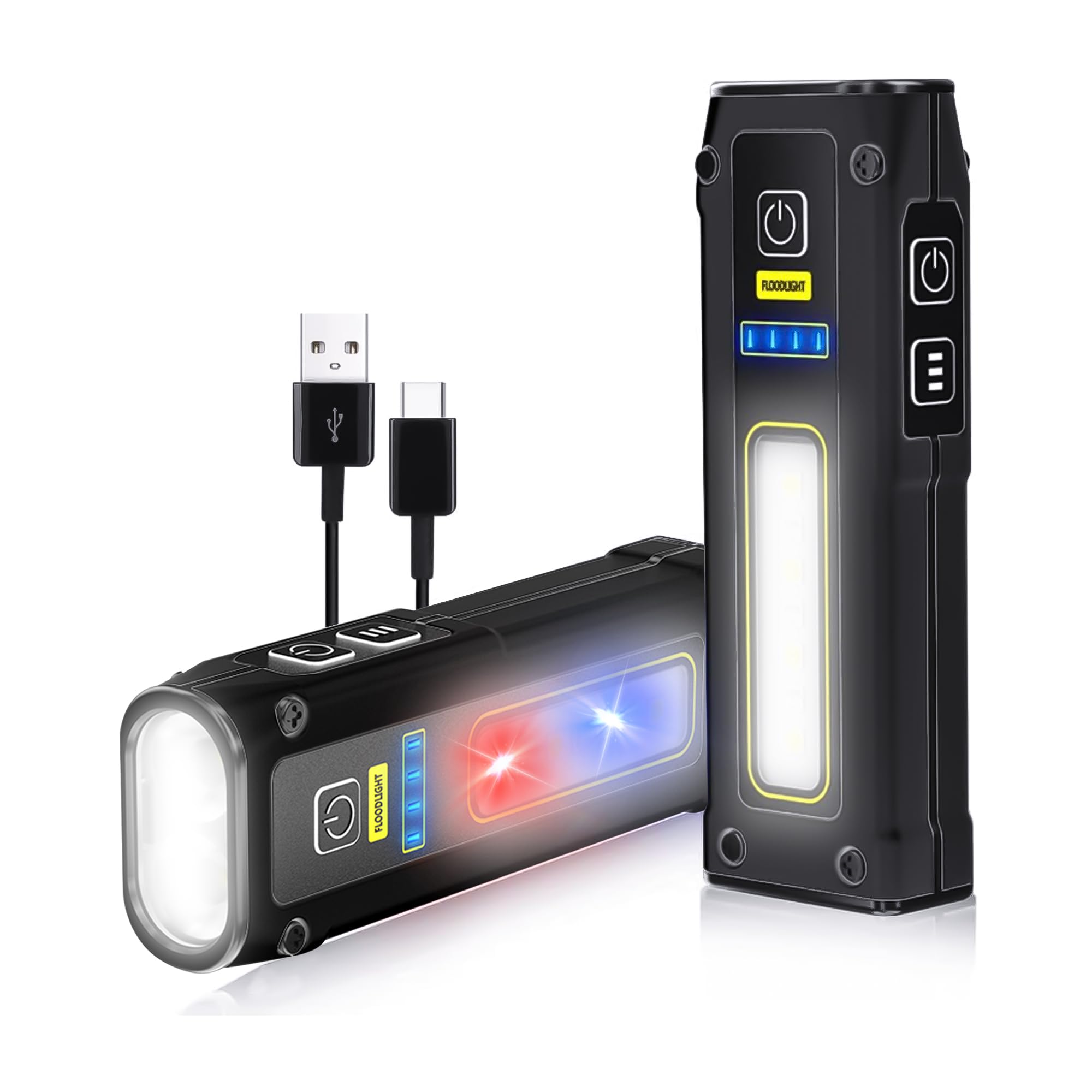 Pinsai 2 Pack Portable Rechargeable Led Work Light, Mini Magnetic Flashlights For Mechanics With Cob Sidelight, Small Multi-Use Waterproof Super Bright Car Repair Emergency Trouble Light