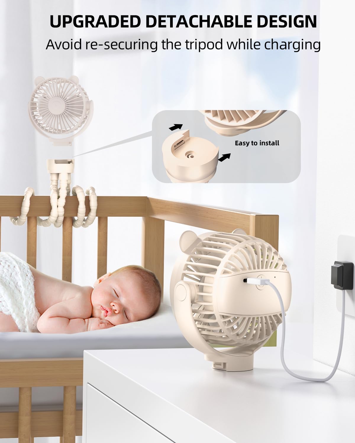Portable Mini Stroller Fan, Battery Operated Small Clip On Fan, Detachable Flexible Tripod Baby Fan
