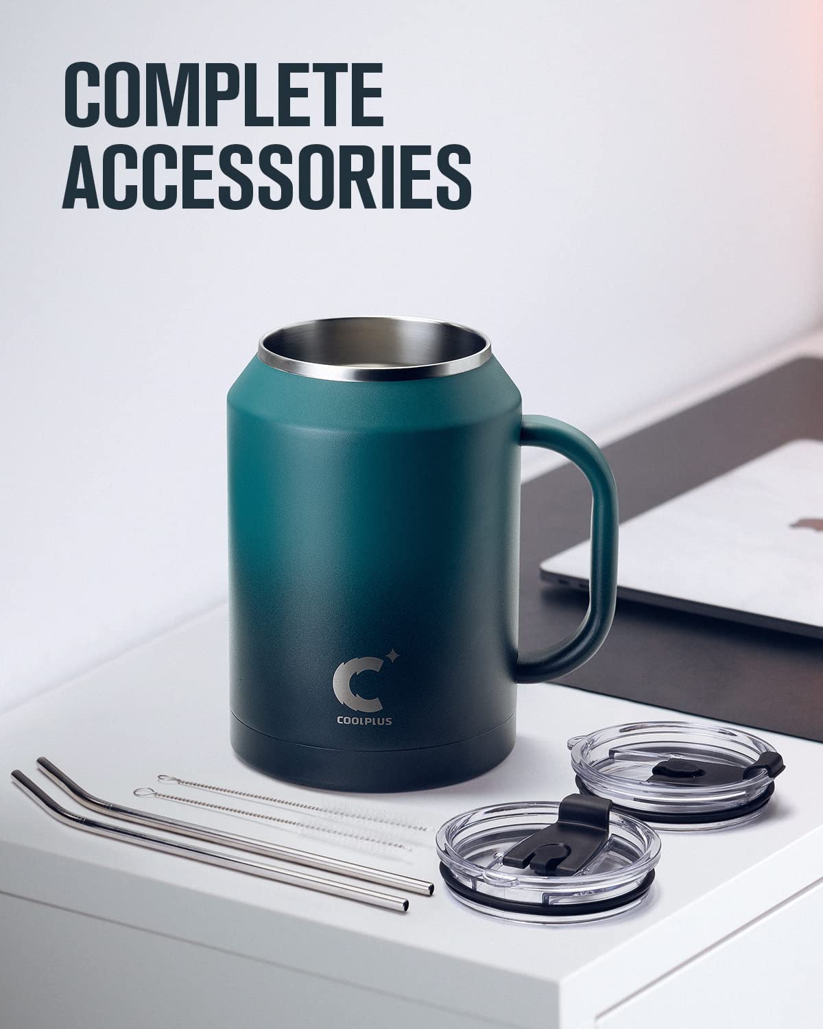 Coolplus 50 Oz Mug Tumbler With Handle And Straw, Large Stainless Steel Travel Insulated Water Cup