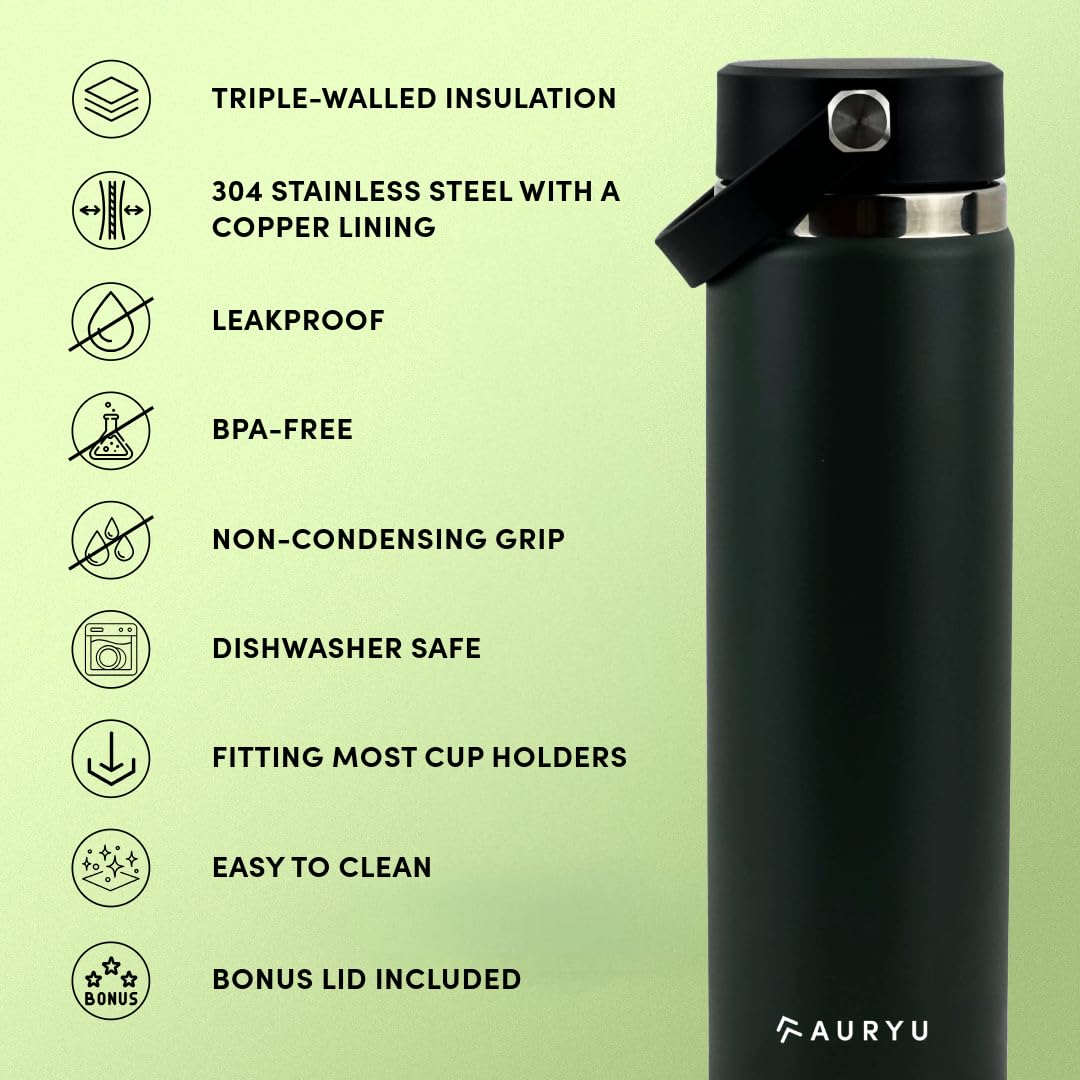 24Oz Triple-Walled Insulated Water Bottle Plus A Bonus Lid Included, Perfect For Sports & Travel