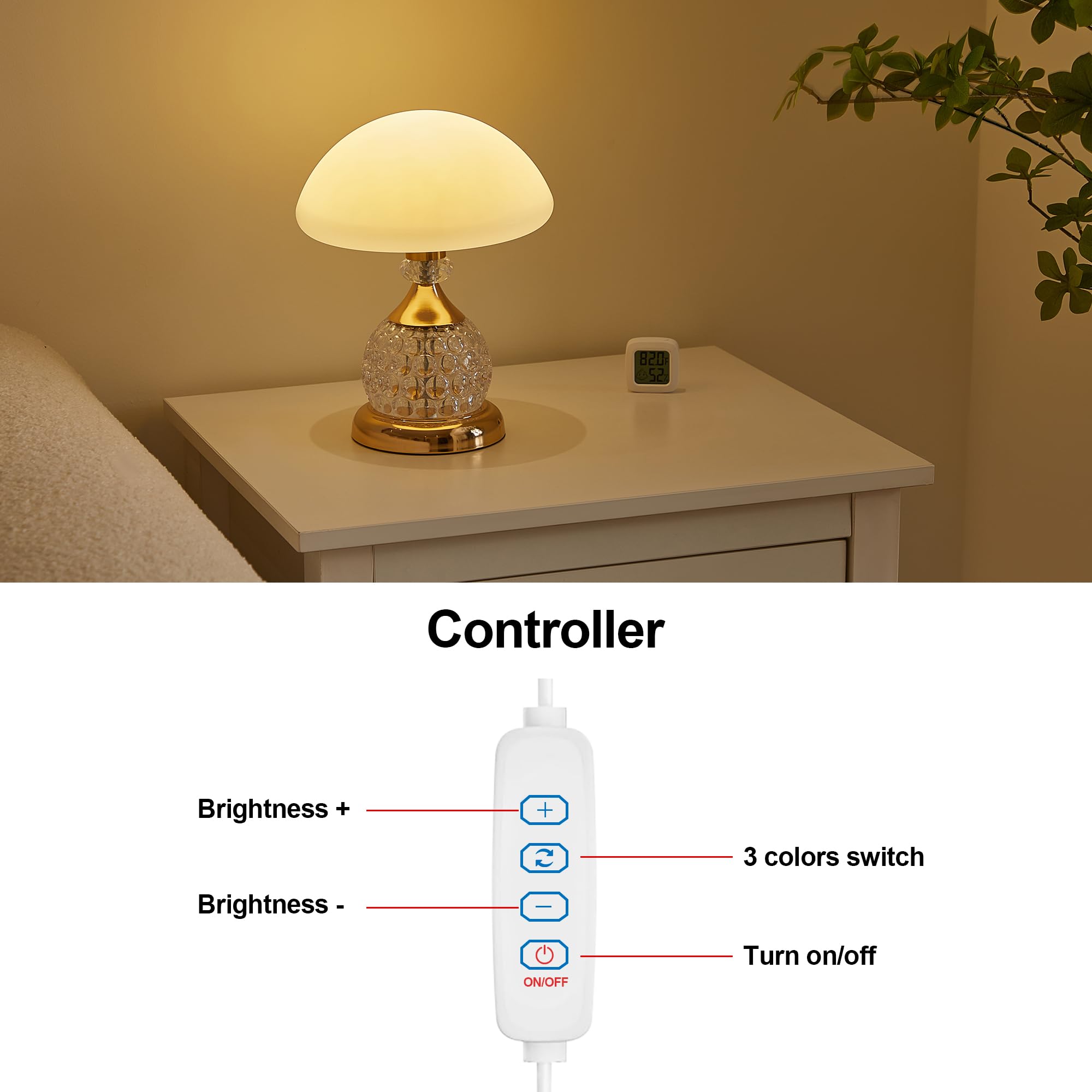 Divekid Crystal Table Lamp, 3 Lighting Color Desk Lamp Bedside Lamps With 10 Brightness Level For Home Decoration Bedroom Living Room Christmas Day