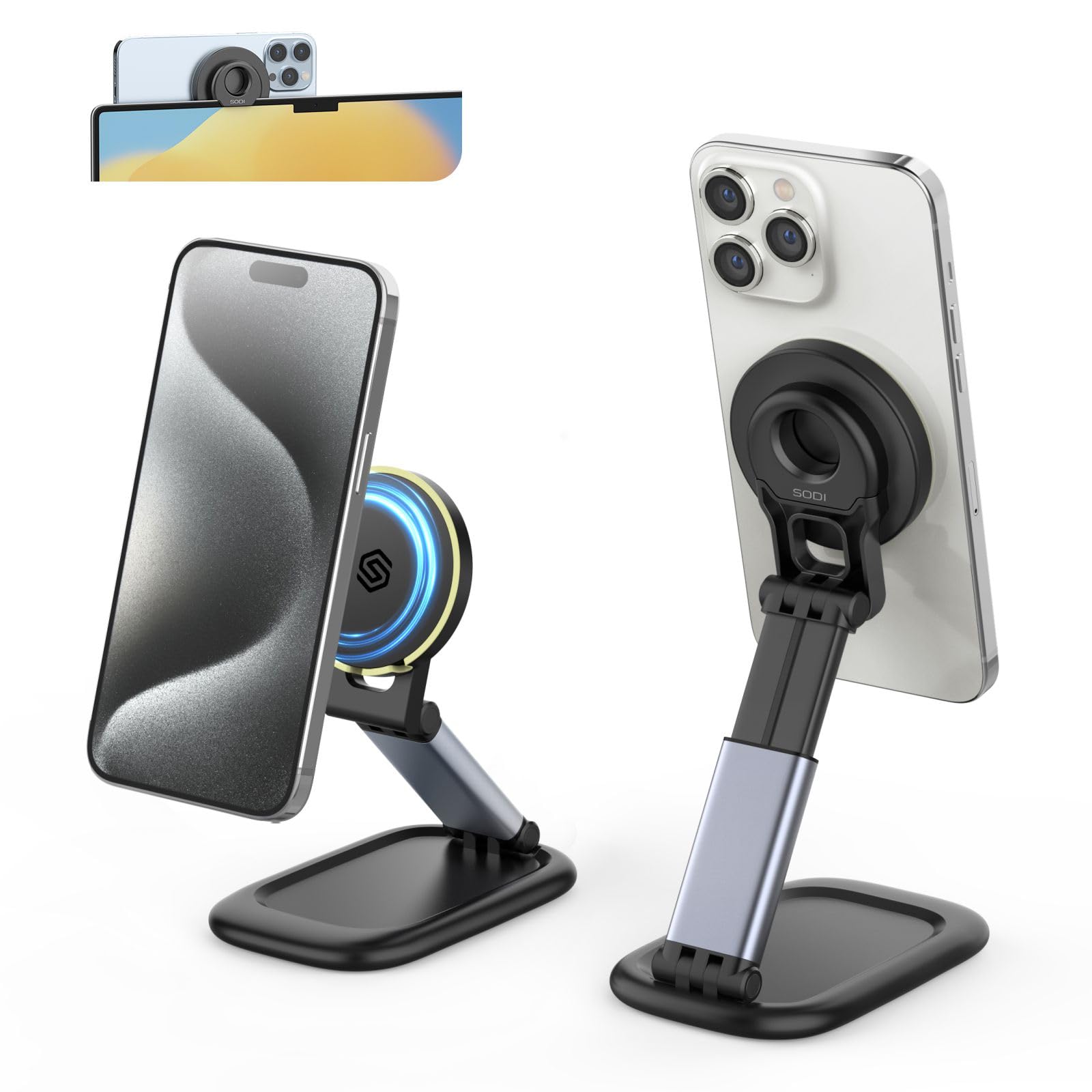 Sodi Continuity Camera Mount For Macbook&Iphone，Mag-Safe Webcam Mount Stand For Desk, Adjustable & Foldable Magnetic Phone Stand Compatible With Os Ventura, Iphone 16/15/14/13/12 Series Facetime
