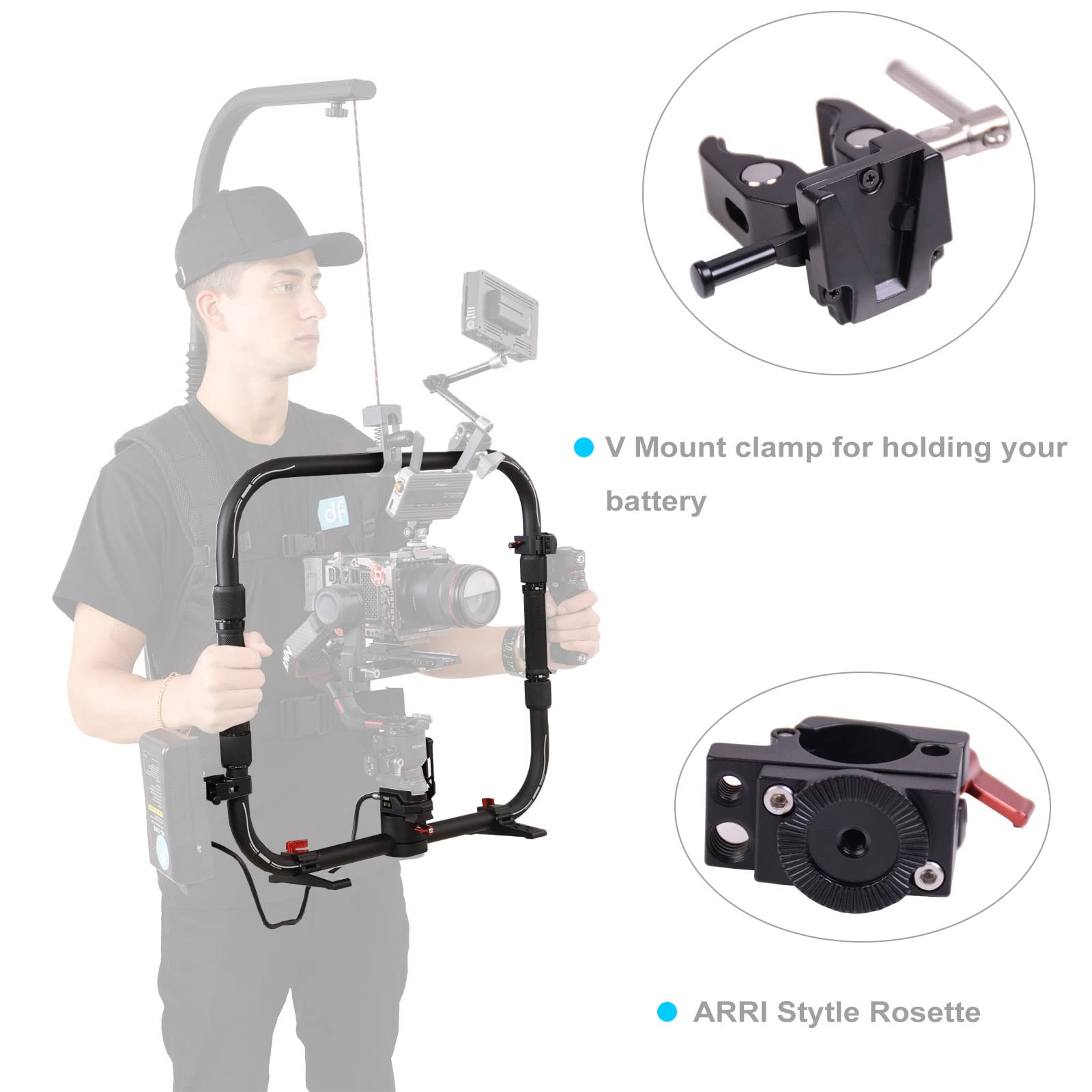Difesuro Rs 2 Ring Grip,Df Digitalfoto Rs2 Power Supply System Support Rig Dual Handle Ring Compatible With Dji Rs 2 Gimbal,Including Arri Rosette Adapter And Clamp