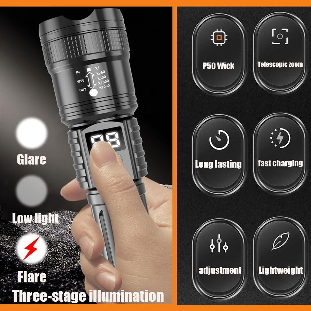 Geistle  The Ultimate Survival Flashlight,Led Rechargeable Flashlights High Lumens,Powerful Super Bright Flash Light With Zoom For Camping,Fishing (A)