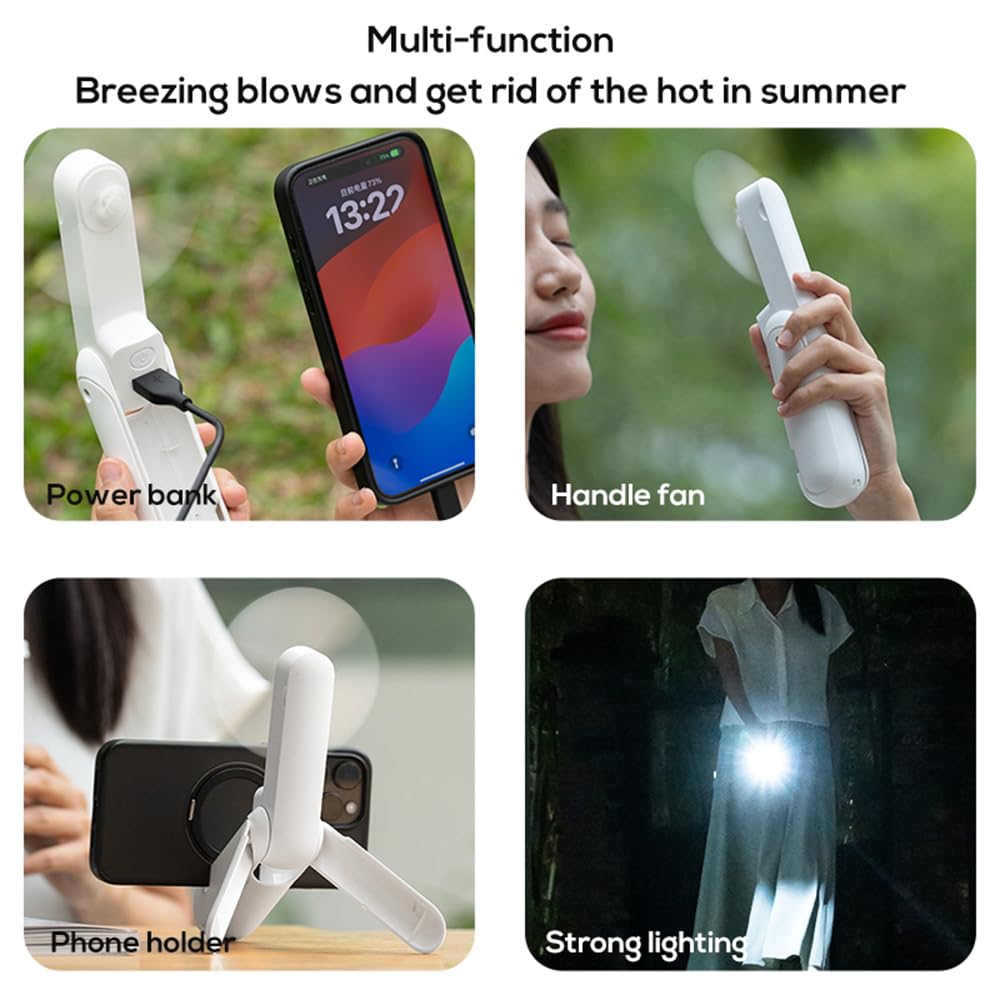 Handheld Mini Fan, 4 In 1 Multifunction Usb Rechargeable Small Pocket Fan With Power Bank