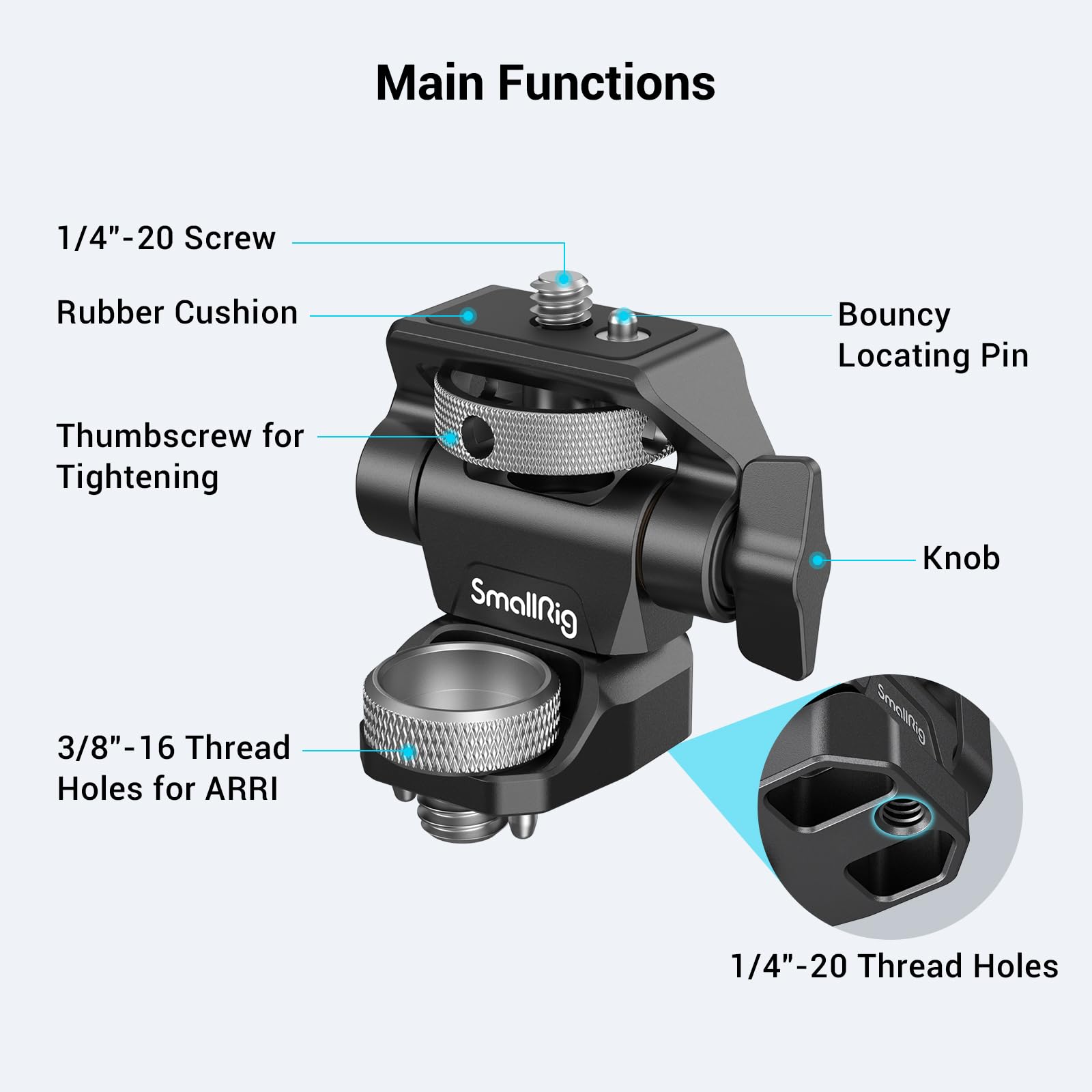 Smallrig Lightweight Top Handle With 3/8"-16 Locating Pins For Arri And Camera Monitor Mount For Arri-Style