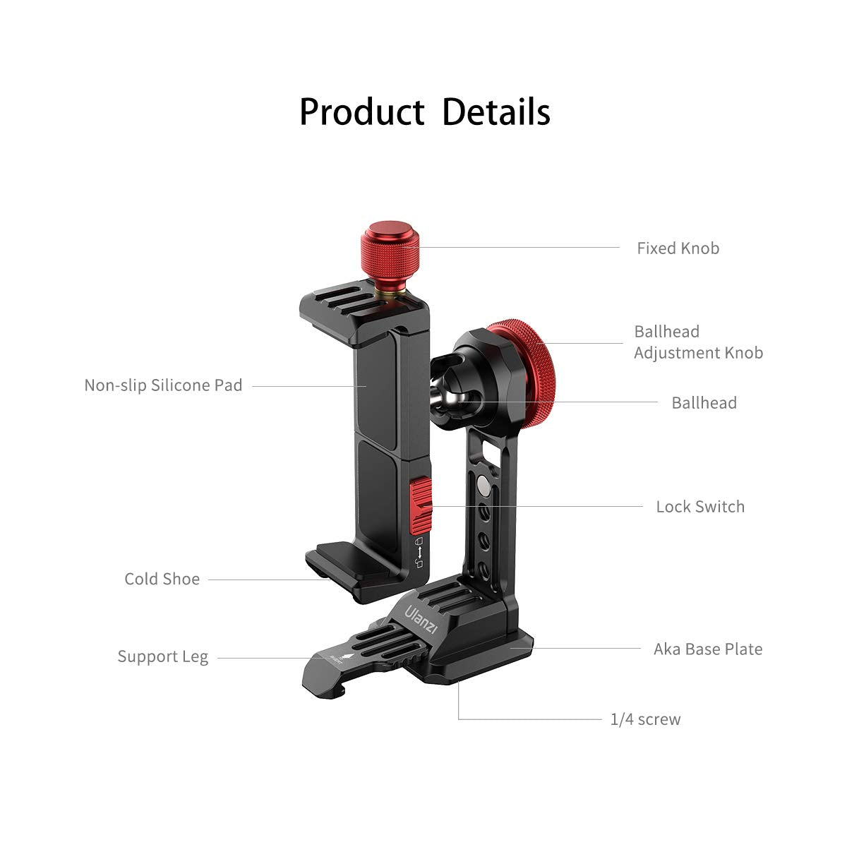 Pictron Cell Phone Tripod Mount, Ulanzi St-14 Smartphone Tripod Mount Adapter Aluminum With Cold Shoe, 360° Cell Phone Stand Holder Clamp For Iphone16 15 14 13 12 11 Max Pro Iphone X Xr Xs 6 7 Plus