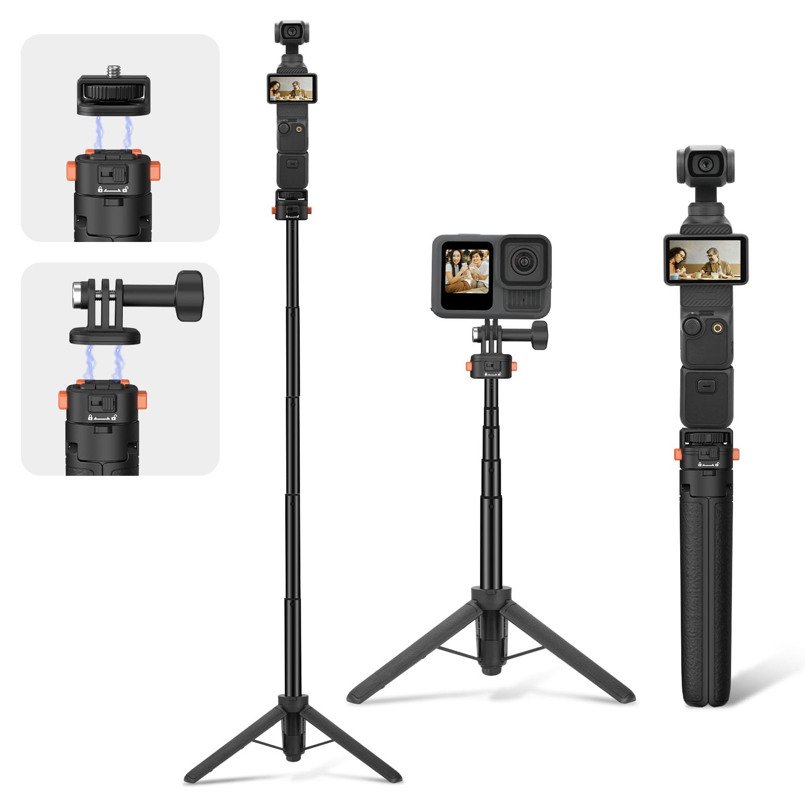 Brdrc Osmo Pocket 3 Tripod For Action Camera, Mini Table Desk Extendable Tripod Stand Small Handheld Selfie Stick With Quick Release 1/4'' Screw Vlog For Dji Action 5 Pro For Insta360 X4 X5 X3 Accessories
