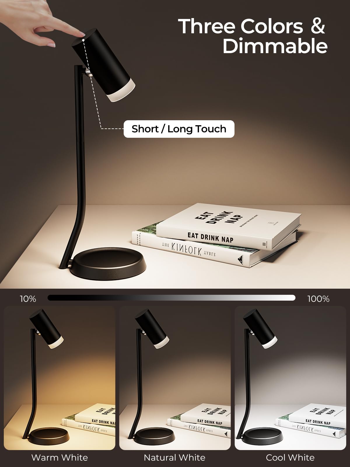 Pesuten Cordless Table Lamps, Battery Operated Portable Table Light With Magnetic Adjustable Angle Head, 5000Mah Rechargeable Lamp With Cct Dimming For Patio Party Restaurant Dining Home 1 Pack