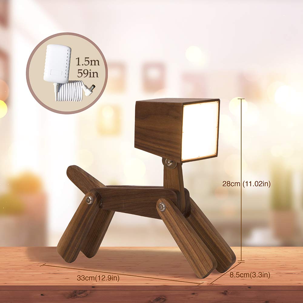 Hroome Super Cute Dog Table Lamp For Kids Room Bedroom Bedside - Dimmable Touch Control Wood Fun Unique Desk Lamp Warm White Light For Friends Boys Girls Dorm Farmhouse (Walnut Color)